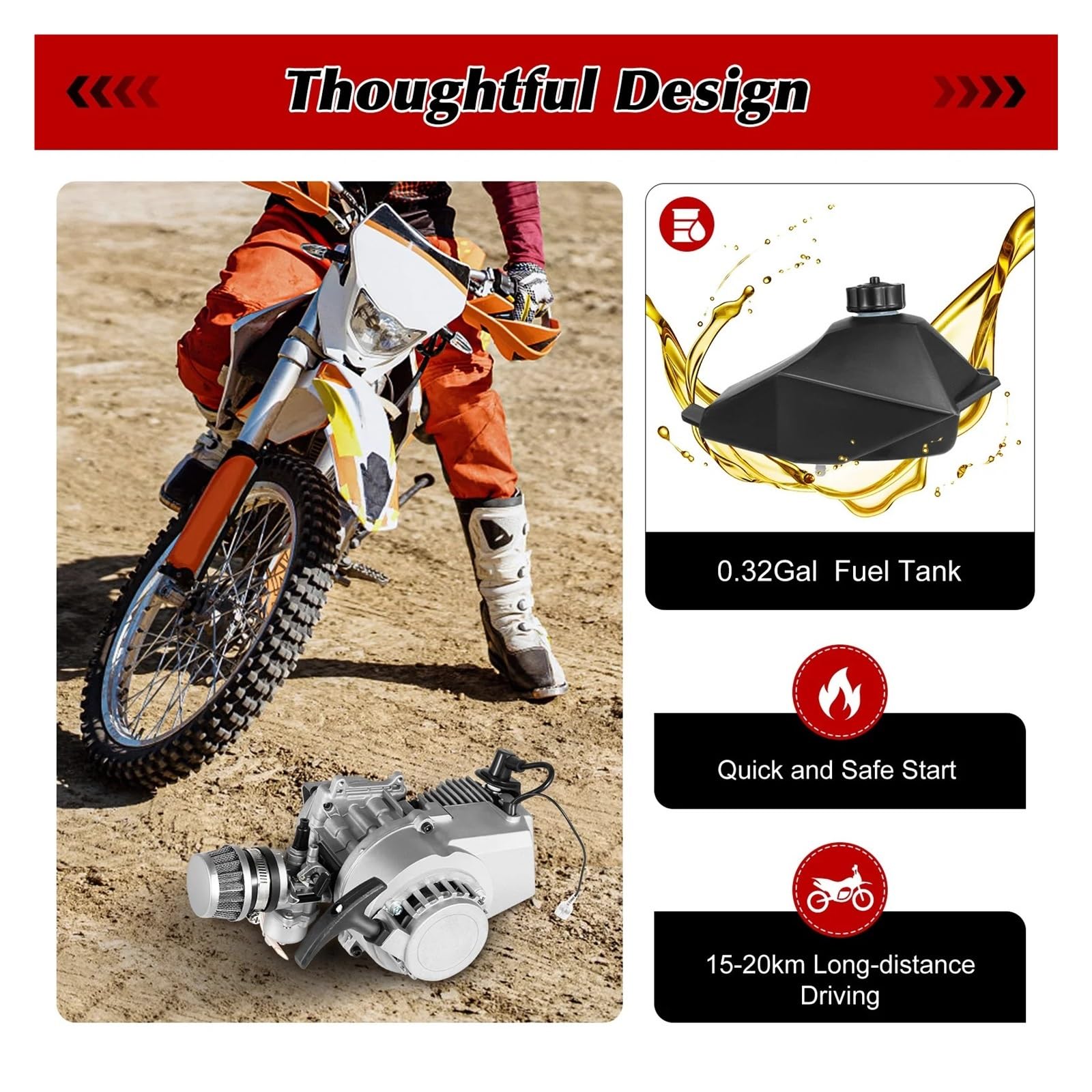 Silniki 49CC 2-suwowe Komponenty Jednocylindrowy Chłodzony Powietrzem Silnik Wyścigowy Zestaw Do Mini Dirt Bike Motor Pocket ATV DużA Moc