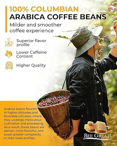 Miniatura 3 de Bee Great Honey Coffee Café molido tostado medio, hecho de café orgánico molido granos de arábica frescos, café tostado con miel 100% pura sin