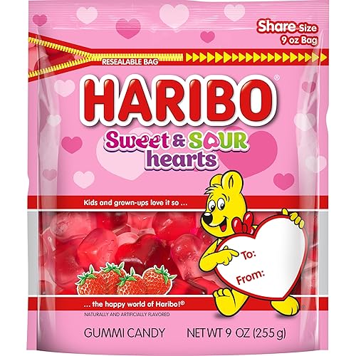 Haribo Gummi Candy  Edición limitada del día de San Valentín  Corazones agridulces  Fresa, 9 onzas