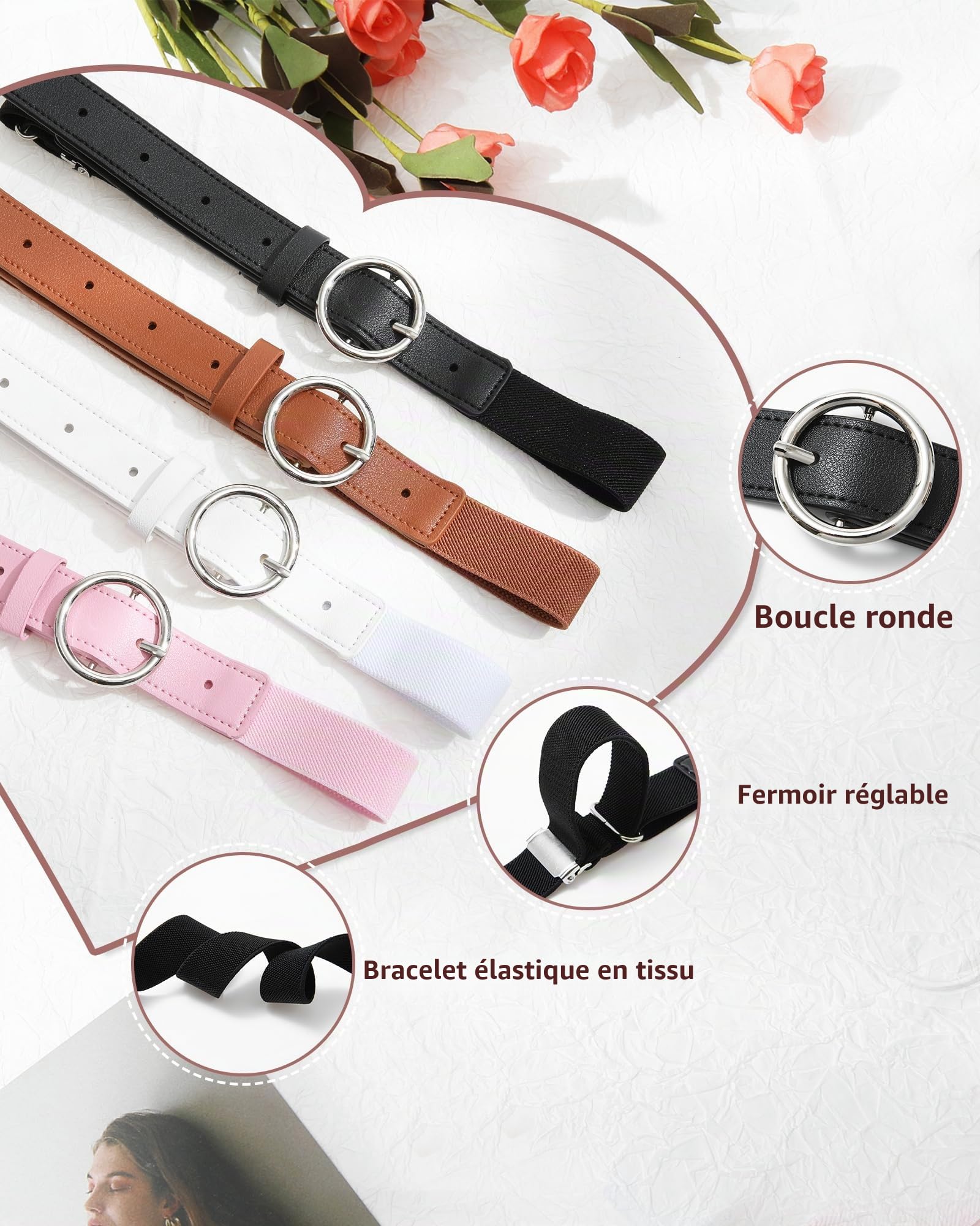 Ceinture élastique en cuir pour enfants – Ceinture extensible pour 3 à 16 Filles et Garçons de 40,6 à 80 cm