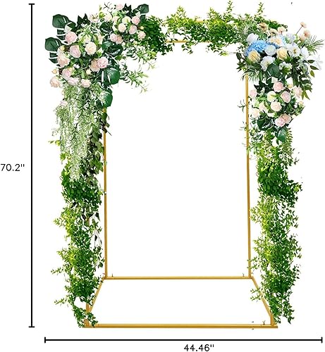 Miniatura 8 de Arco cuadrado decorativo de boda de 3.7 ft x 5.9 ft con bases, soporte de fondo de cabina de fotos de metal de doble tubo dorado para boda,