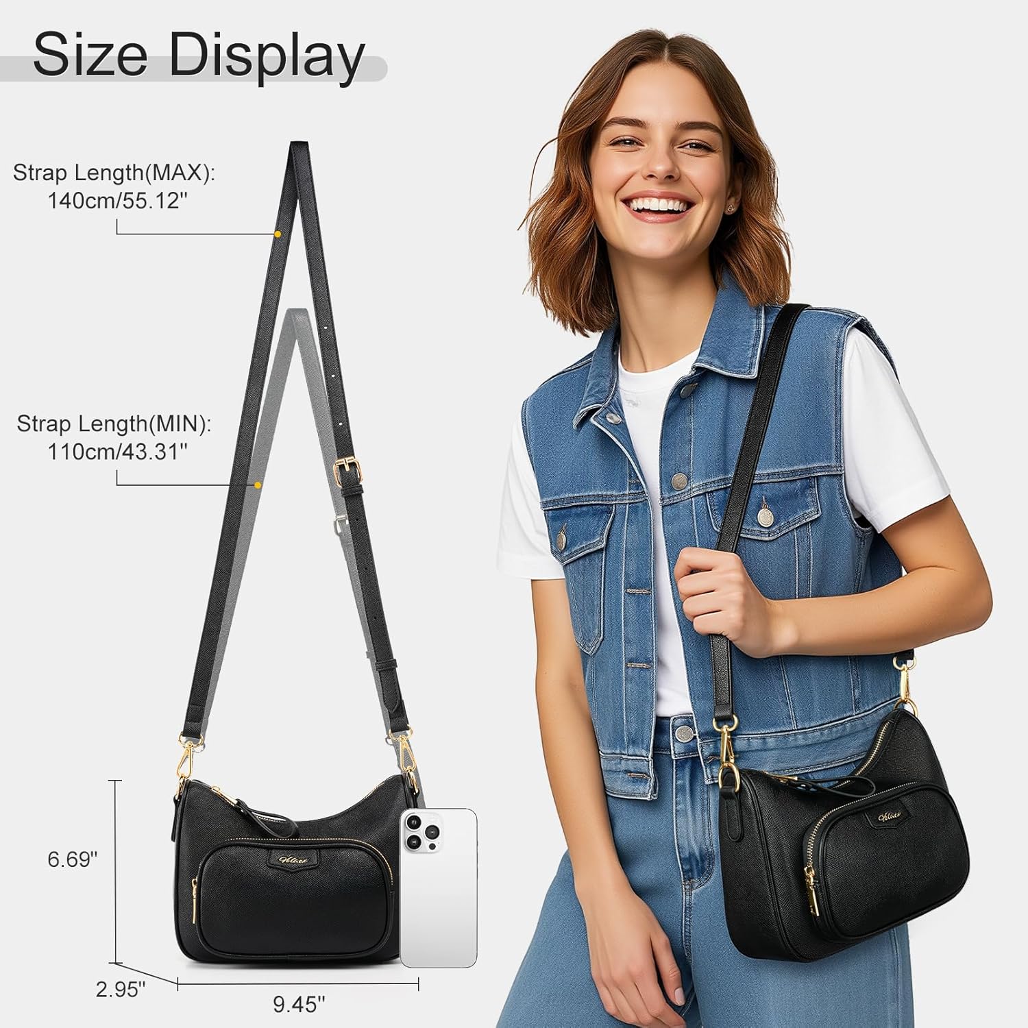 Cross Body Body Bag for Women Leather Small Handbag with Zipper Summer Purse with Compartments - Image 3