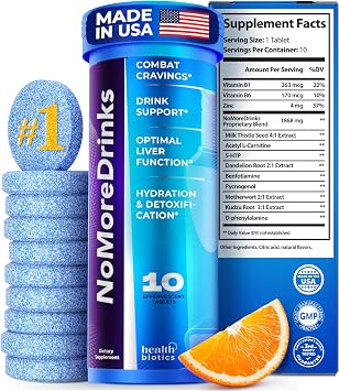 NoMoreDrinks Anti Alcohol Craving Supplement | Liver Detox & Combat Cravings | Energy Support Alcohol Replacement Drink | Organic Milk Thistle Supplement & Dandelion Root & 5HTP | 10 Energy Pills