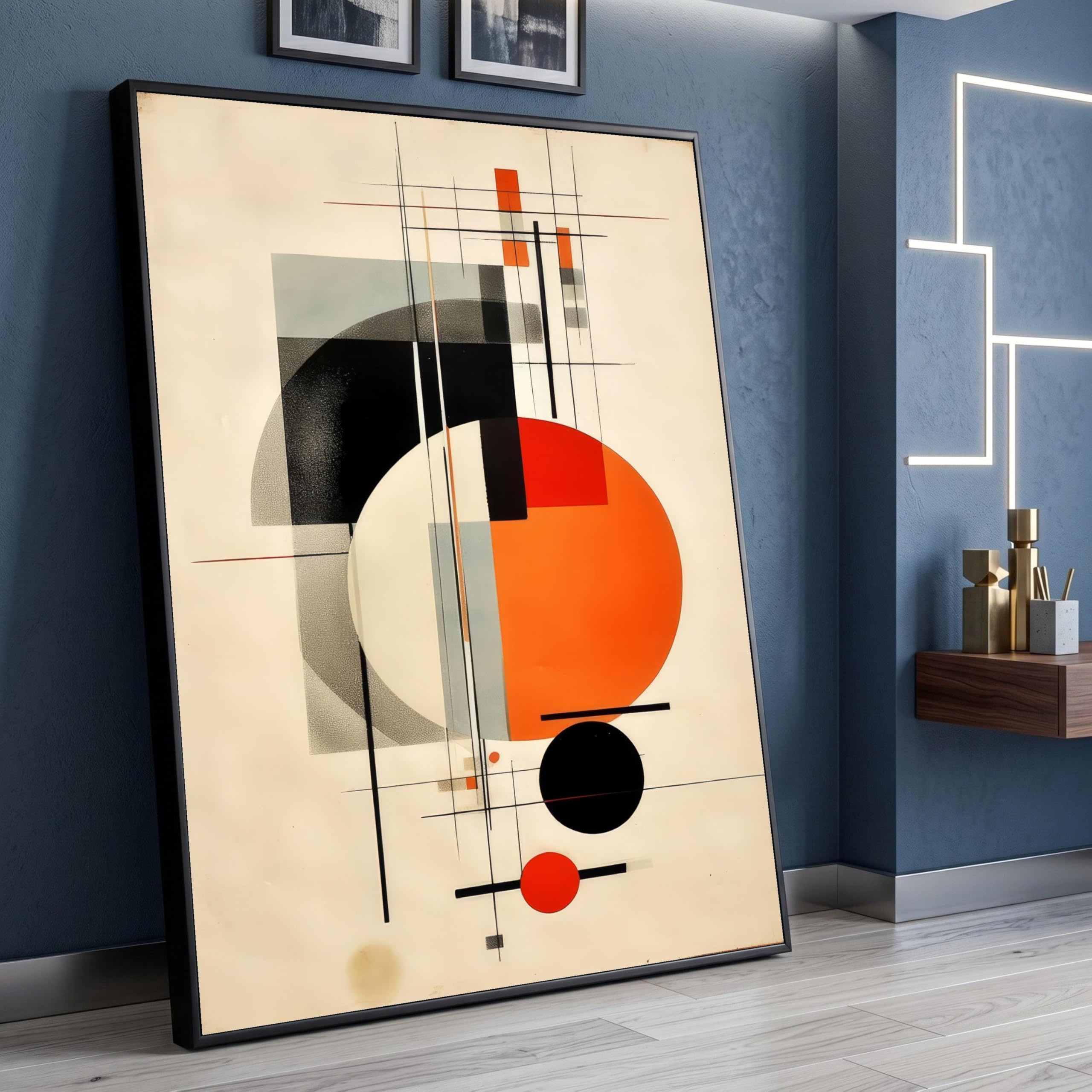 TONGYINLI Geometric Abstract Canvas Wall Art, Circles Lines Art Pictures, Mid Century Painting Design, Contemporary Home Decor(70x110cm/Frameless)