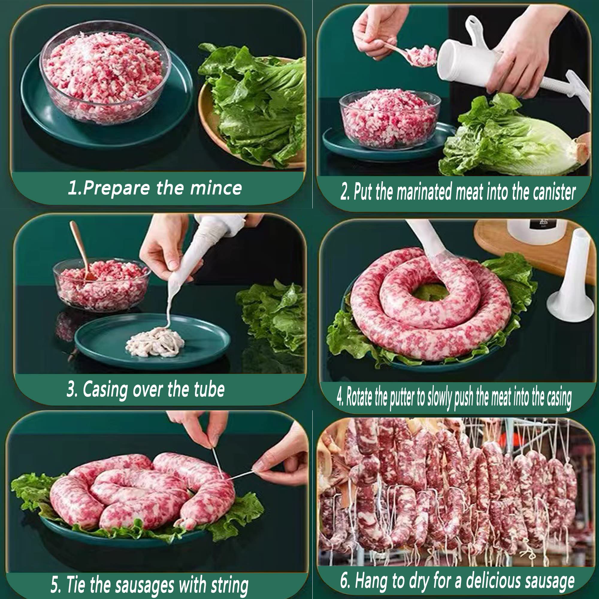 Máquina manual de salchichas de calidad alimentaria para embutidos manual de plástico para rellenar carne, tubos de embudo, herramienta de relleno de salchichas, salchichas cerosas operadas a mano