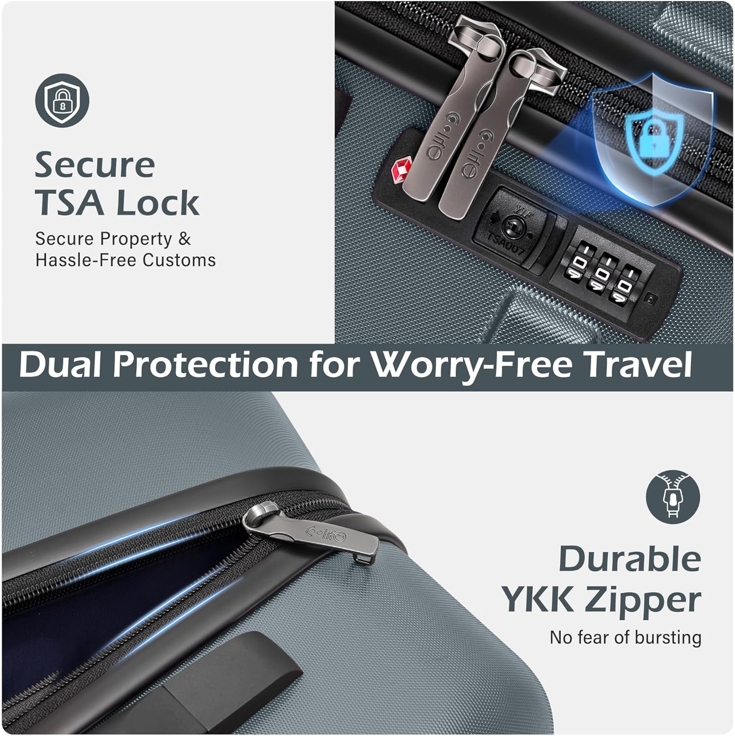 Coolife Luggage Set 3 Piece Hardside PC+ABS Suitcase with TSA Lock, Expandable Large Checked Luggage, Lightweight Rolling Carry On with Spinner Wheels(20/24/28 Inch, Teal) - Image 3