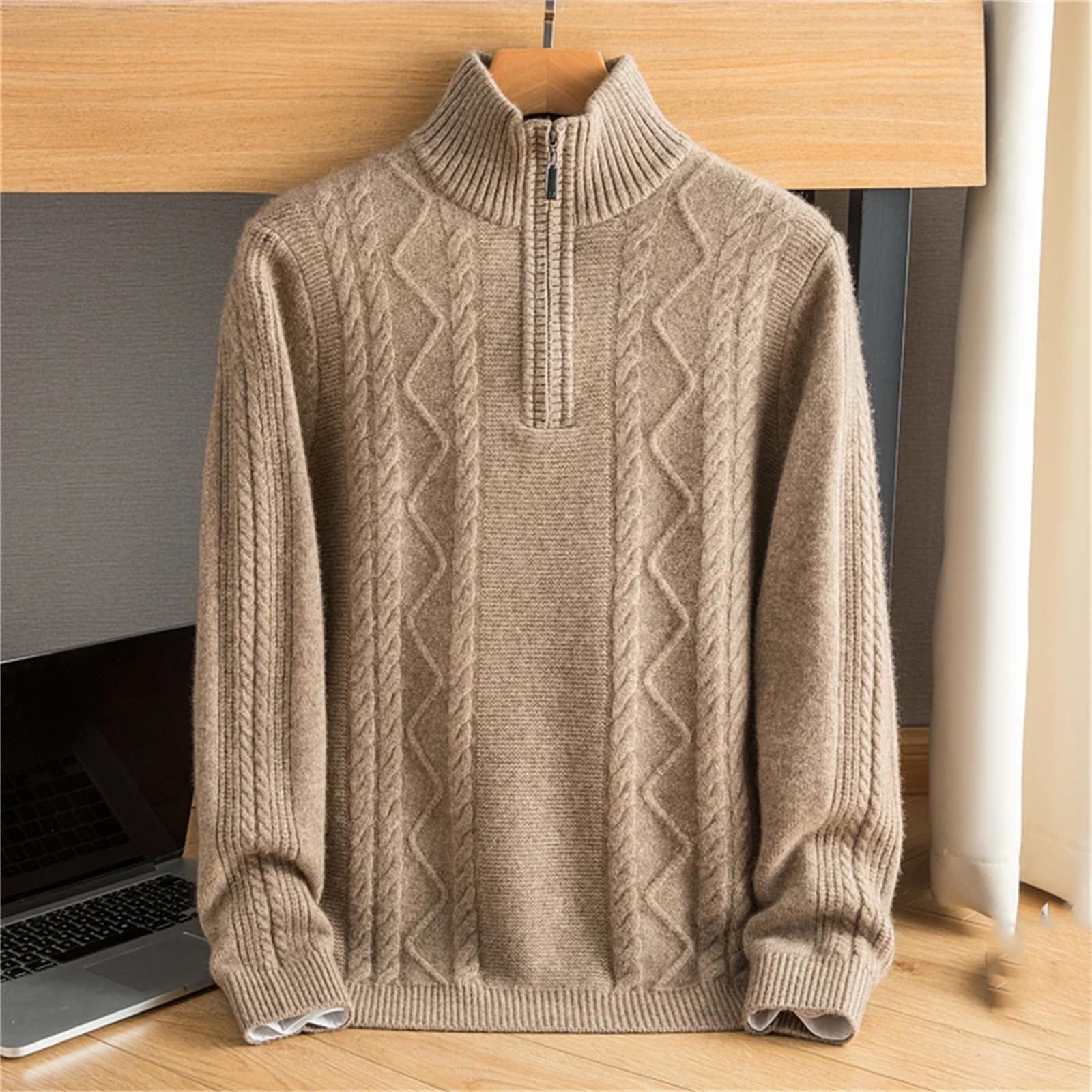 Herren Kaschmir-Pullover mit halbem Reißverschluss, halbhoher Reißverschluss, dicker Strickpullover