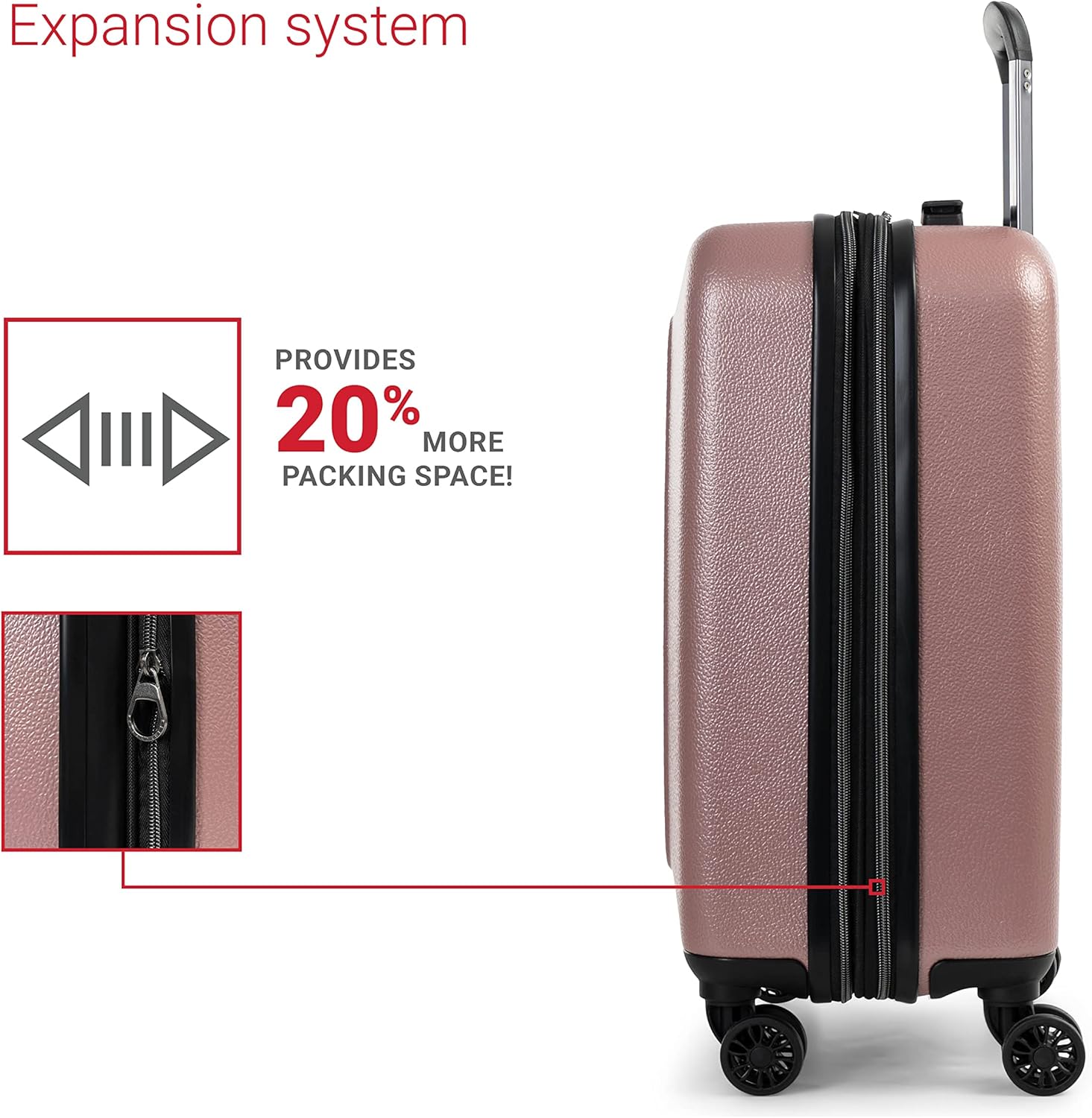 bugatti Milano Collection 20 Inch Hard Shell Spinner Carry On Bag for Airplanes, Hardside Expandable Suitcase with 360-Degree Spinner Wheels, Retractable Handle, Airline Approved, Rose Gold