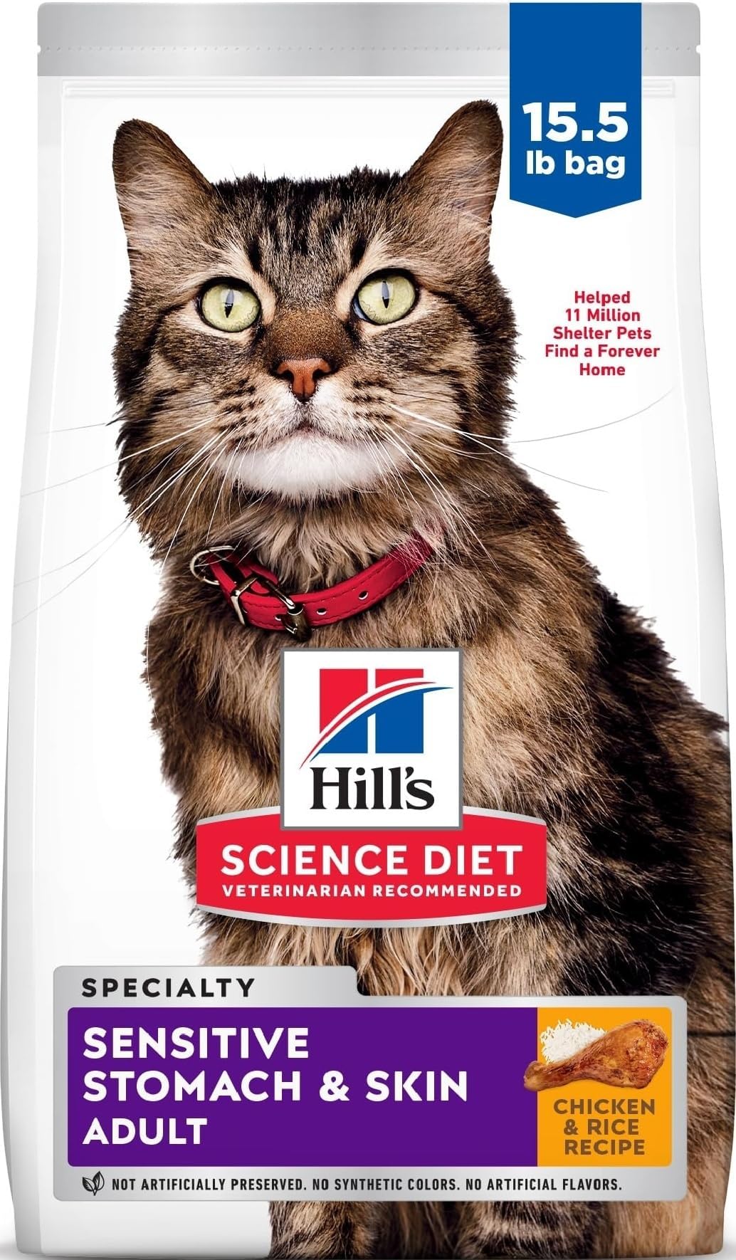 Sensitive Stomach & Skin Dry Cat Food | #1 Veterinarian Recommended, Adult Formula, Chicken & Rice, 15.5 lb. Bag (Updated Formula)