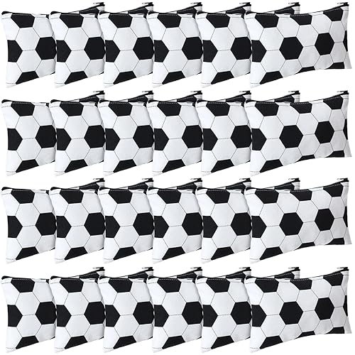 Sweetude 24 bolsas de maquillaje deportivo de fútbol, bolsas de cosméticos, regalo de fútbol en blanco y negro para jugadores, bolsas de recuerdo de