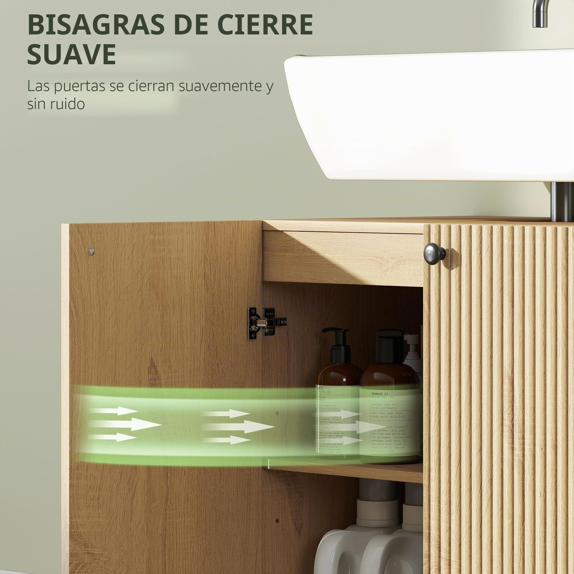 HOMCOM Mueble bajo Lavabo 2 Puertas 60x39,8x58,5cm Efecto Madera Natural | Cierre suave, estante ajustable, armario bajo lavabo para baño