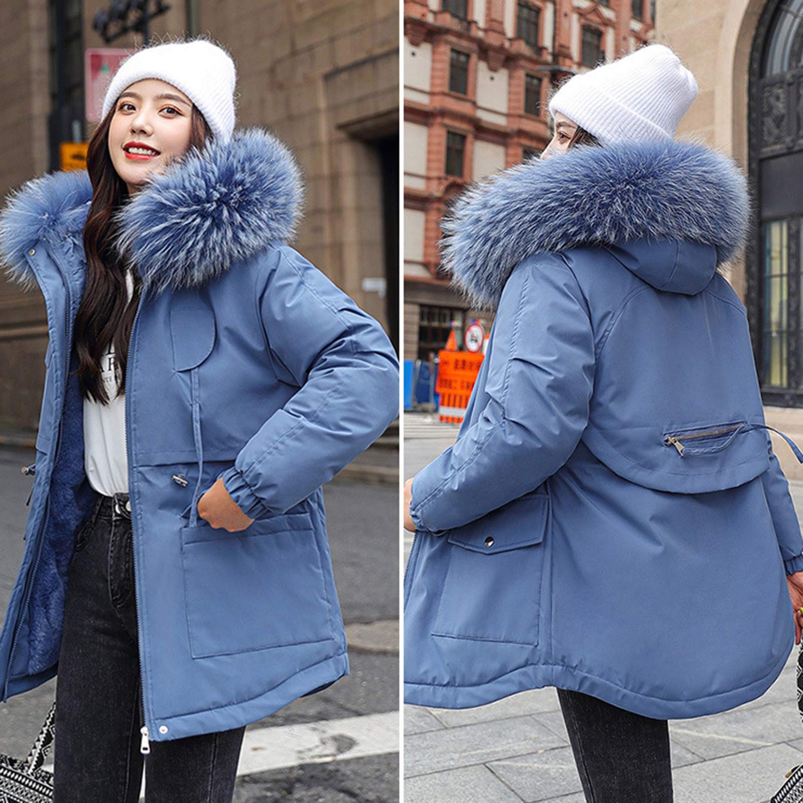 ANUFER Mujer Espesada Chaqueta Parka Cálida Invierno Capucha de Piel Sintética Abrigos