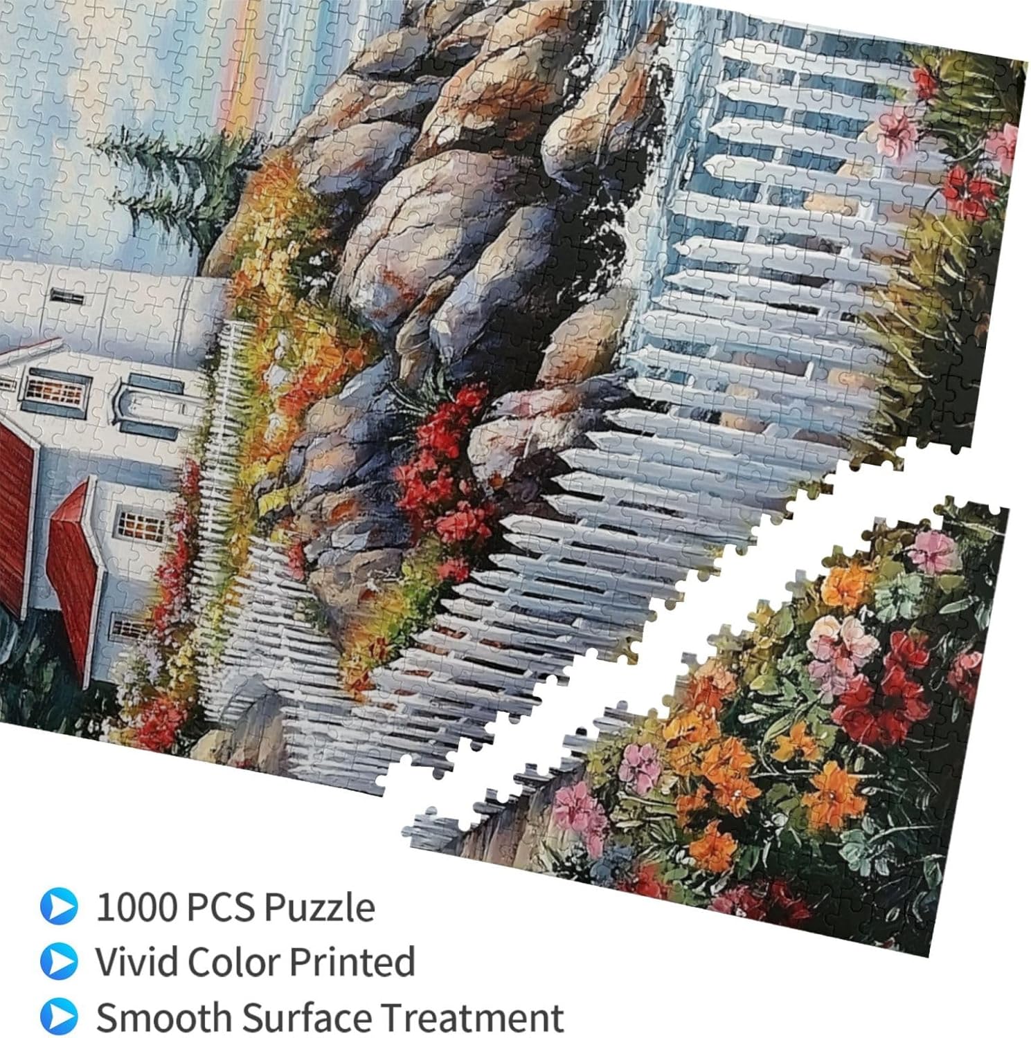 Jigsaw Puzzles 1000 Pieces Coastal Tranquility - White Lighthouse,Flowers, and Ocean Waves, Wooden Puzzle for Serene Relaxation,Exploratory Hobbies and Challenges,Gift for Friend