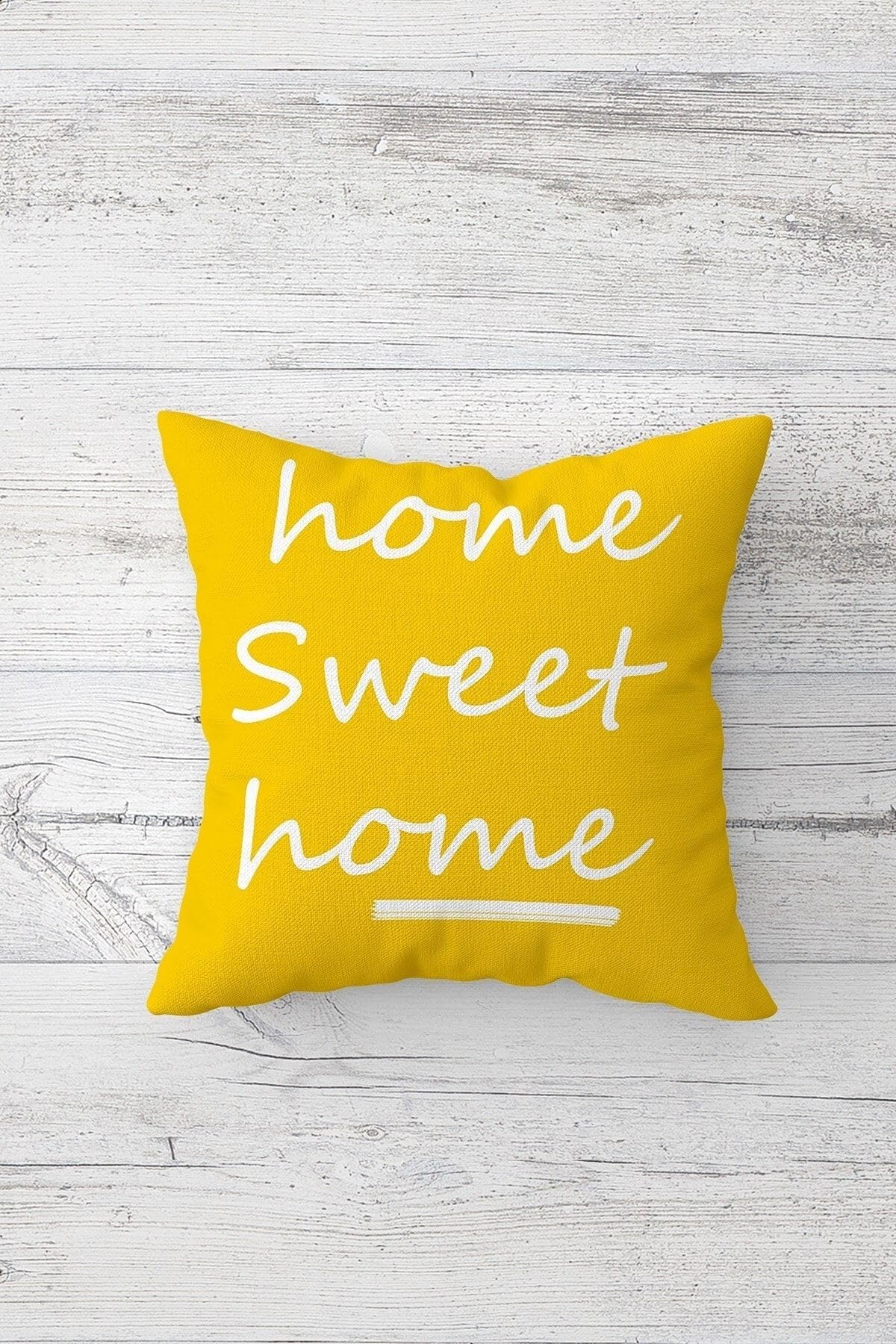 Pelangi Home Sweet Home Çift Tarafı Baskılı Gizli Fermuarlı Yastık Kılıfı Kırlent Koltuk Yastık Kılıfı, sarı-beyaz 45 x 45