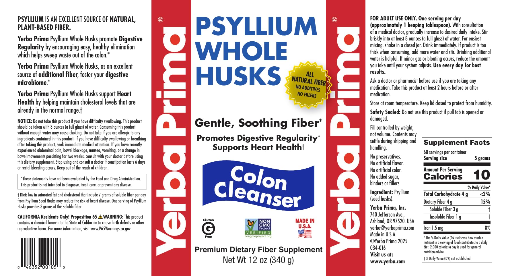 Yerba Prima Psyllium Whole Husks, 12 oz (2 Pack) - Colon Cleanser, Gluten Free, Non-GMO, Soothing Regularity — Amazon image 6