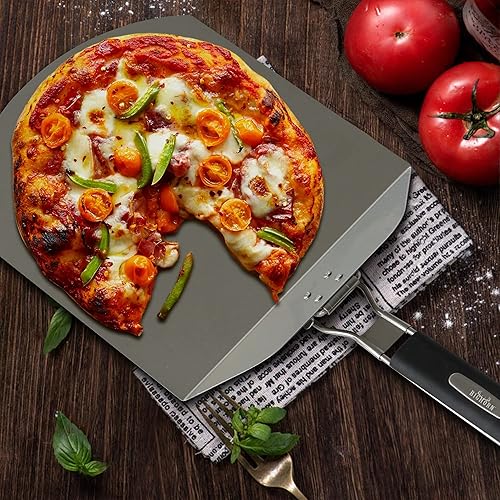 Miniatura 8 de BIG HORN Pala de pizza de metal con mango de goma, espátula de pizza de acero inoxidable perforada para pizza