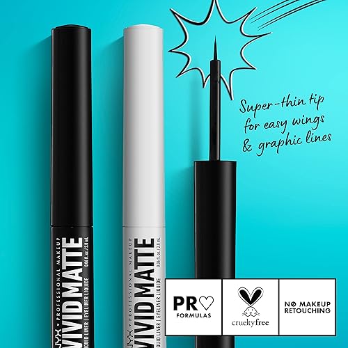 Miniatura 2 de NYX PROFESSIONAL MAKEUP Vivid Matte Liquid Liner, delineador de ojos resistente a las manchas con punta precisa, color blanco