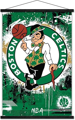 Trends International NBA Boston Celtics - Póster de pared con logotipo Maximalist 23, 22.37 x 34.00 pulgadas, paquete de impresión y colgador negro