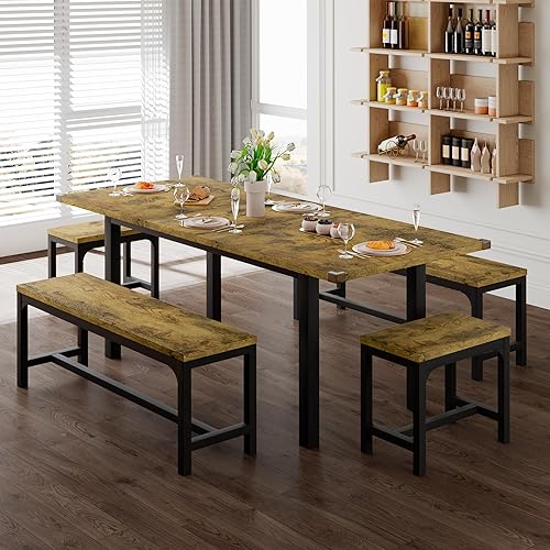 Miniatura 12 de Feonase Juego de Mesa de Comedor de 7 Piezas con 6 Taburetes, Mesa de Cocina Extensible de 63 Pulgadas para 4-8 Personas, Juego de Habitación de