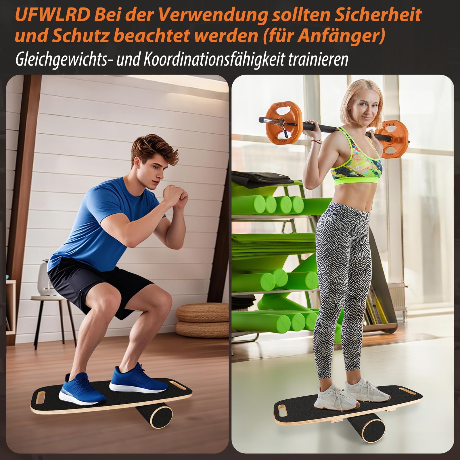 Balance Board Erwachsene, Holz Balancebrett mit Korkrolle für Gleichgewichtstraining, Wackelbrett für Surf-Training, Fitness, Koordination