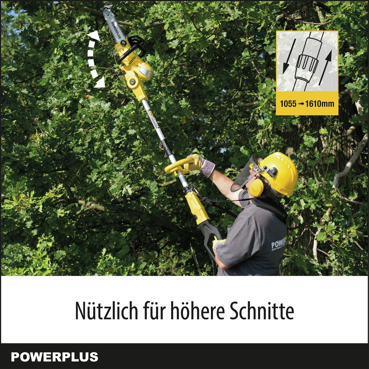 POWER plus elektrische Teleskop-Kettensäge 900W POWXG1032 2 in 1 elektrische Säge mit 300 mm Schwert, automatischer Kettenschmierung, Gartengeräte für einfache & anspruchsvolle Gartenarbeit
