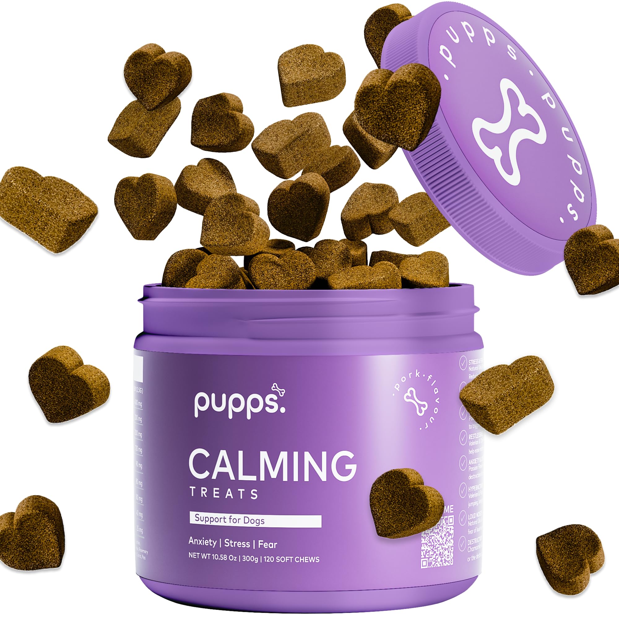 Pupps Calming Dog Treats - 120x Vet Approved Dog Calming Chews - Stop Barking, Anxiety Relief, Separation, Hyperactivity, Jumping, Aggression & Fireworks Stress - Hemp Dog Calming Tablets That Work