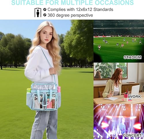 Vista 11 de Oraben Bolsa transparente transparente aprobada para estadios de 12 x 6 x 12 pulgadas, bolsa de estadio para trabajo, juegos deportivos, gimnasio