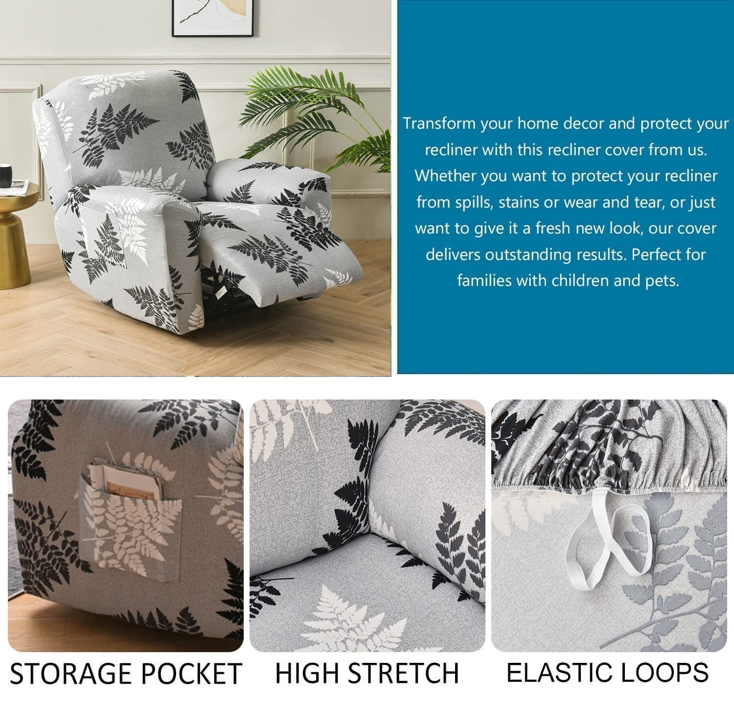 4/6/8 Pezzi Copripoltrona Relax Reclinabile Universale, 1/2/3 Posto Copridivano Poltrona Relax Antiscivolo Salvadivano Copertura Fodera Per Poltrona Reclinabile Con Tasca ( Color : #6 , Size : 1 Posto