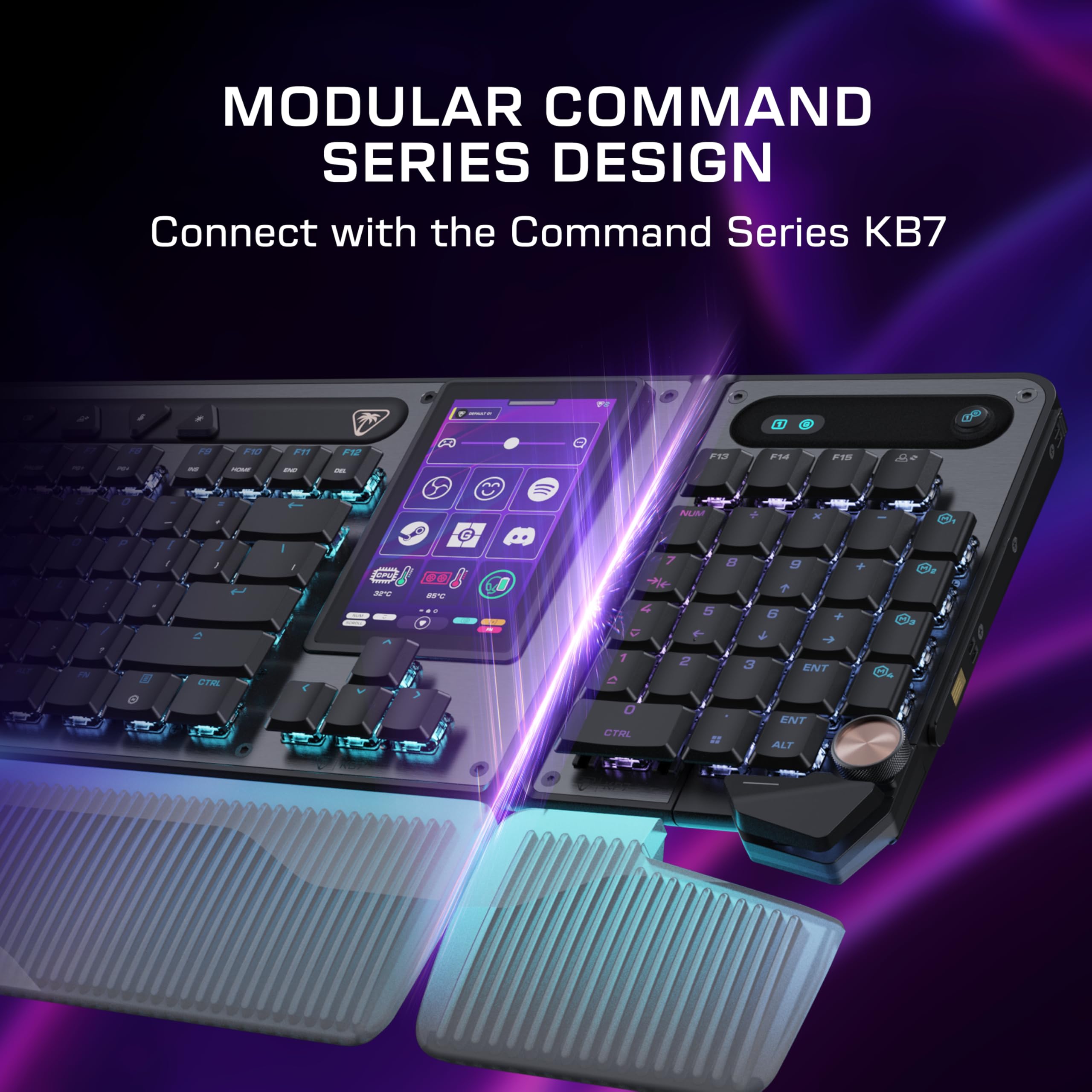 Turtle Beach Command Series KP7 klawiatura gamingowa – kompaktowa konstrukcja, szybki wyzwalacz, przełącznik efektów Halla, programowalne kółko przewijania, szybkość pobierania 8K, nasadki klawiszy