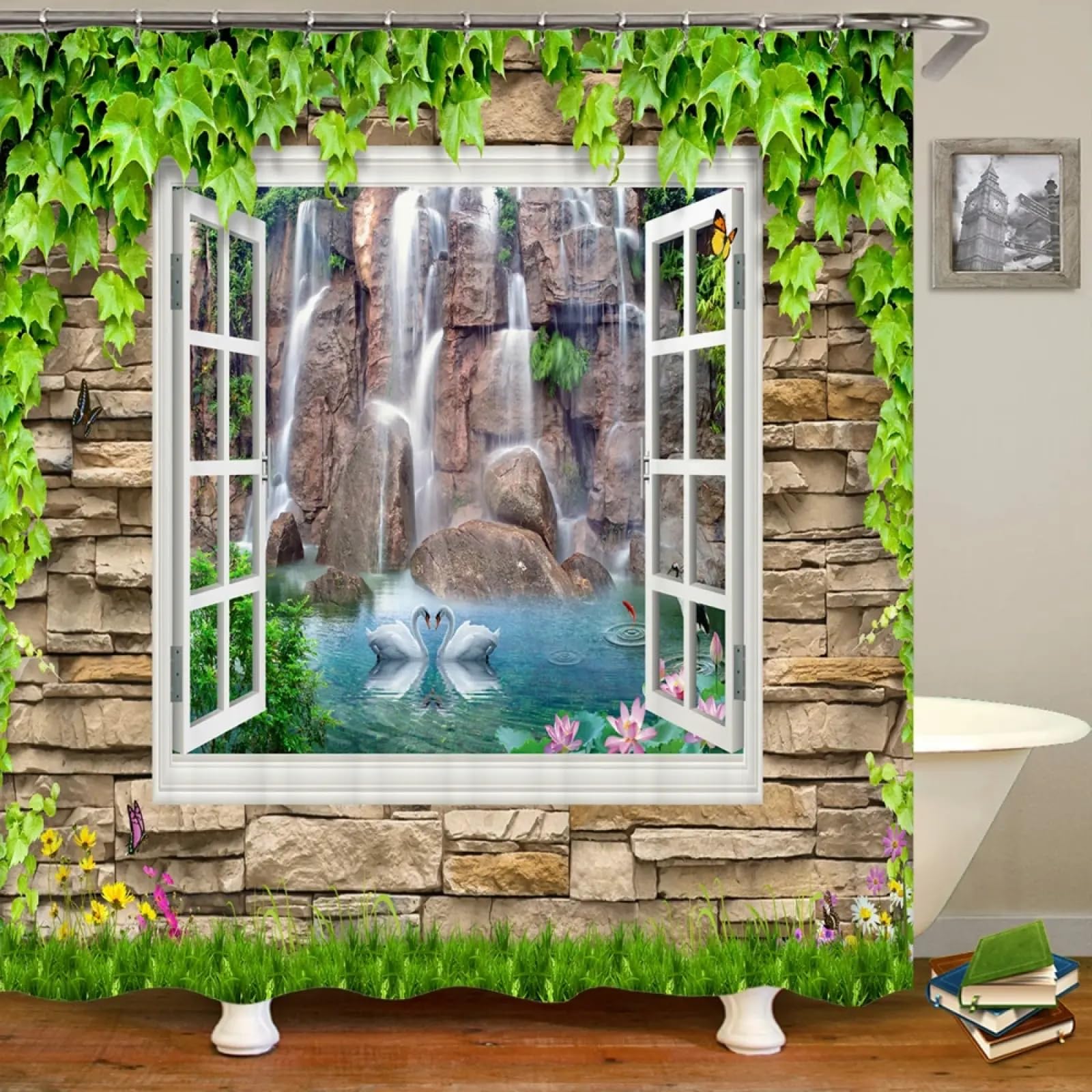 Rideau de douche nature 170x170cm idéal pour transformer votre salle de bain en spa