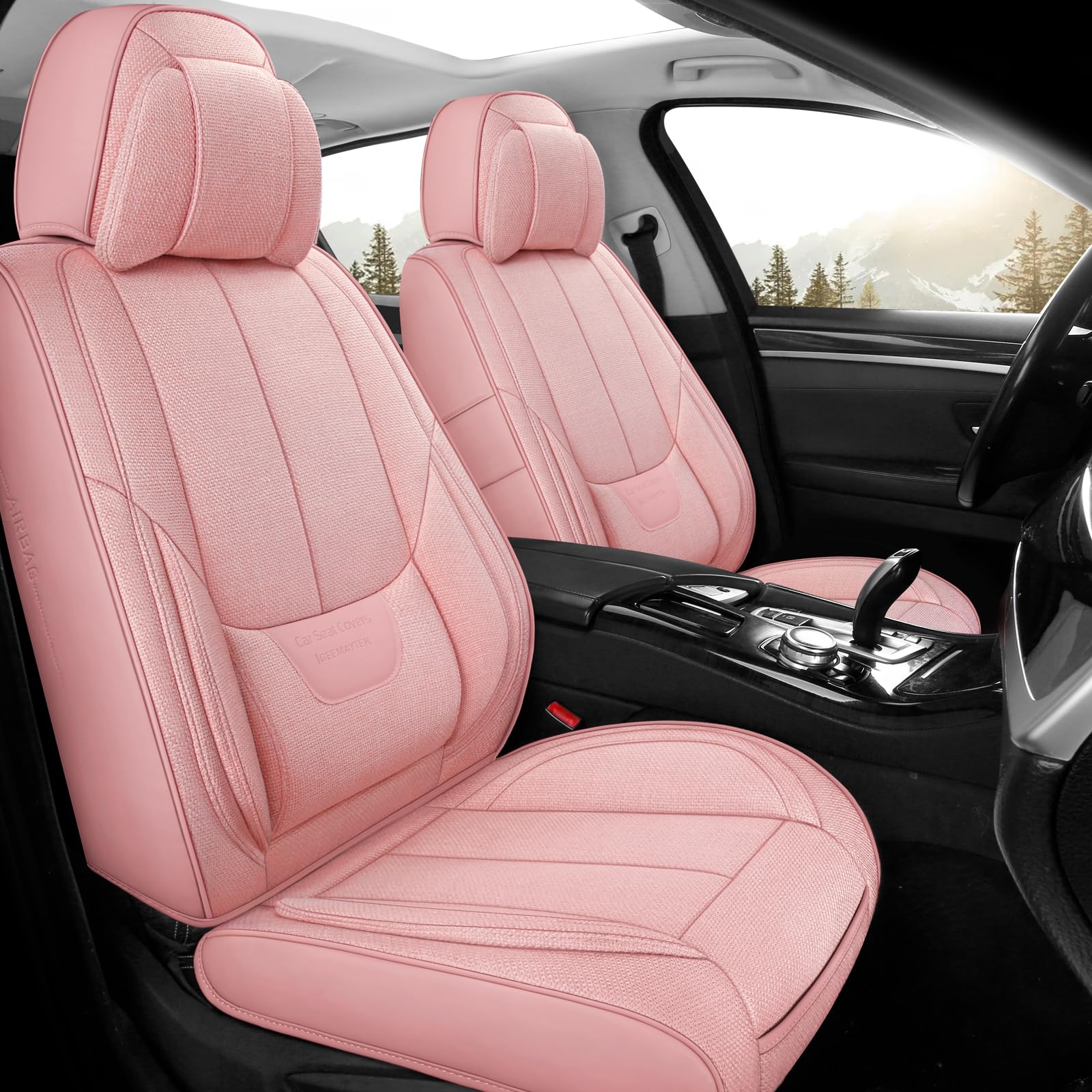 NS Yolo Pink Front Car Seat Covers,2 Seats Universal Leather Seat Cover Accessories Include Keychain Seat Hook,Breathable Car Seat Protector,Automotive Seat Covers for Most Truck Sedans SUV Pick-up