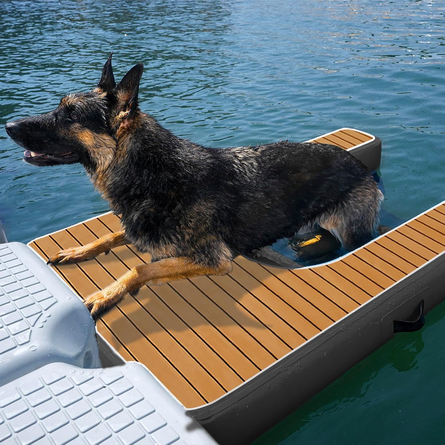 Inflatable Dock Platform for Dog, Large Dog Float Floating Ladder Up to 200 lbs Dogs Water Ramp, Non-Slip PVC with Boat Ramp for Pool, Dock, & Lake