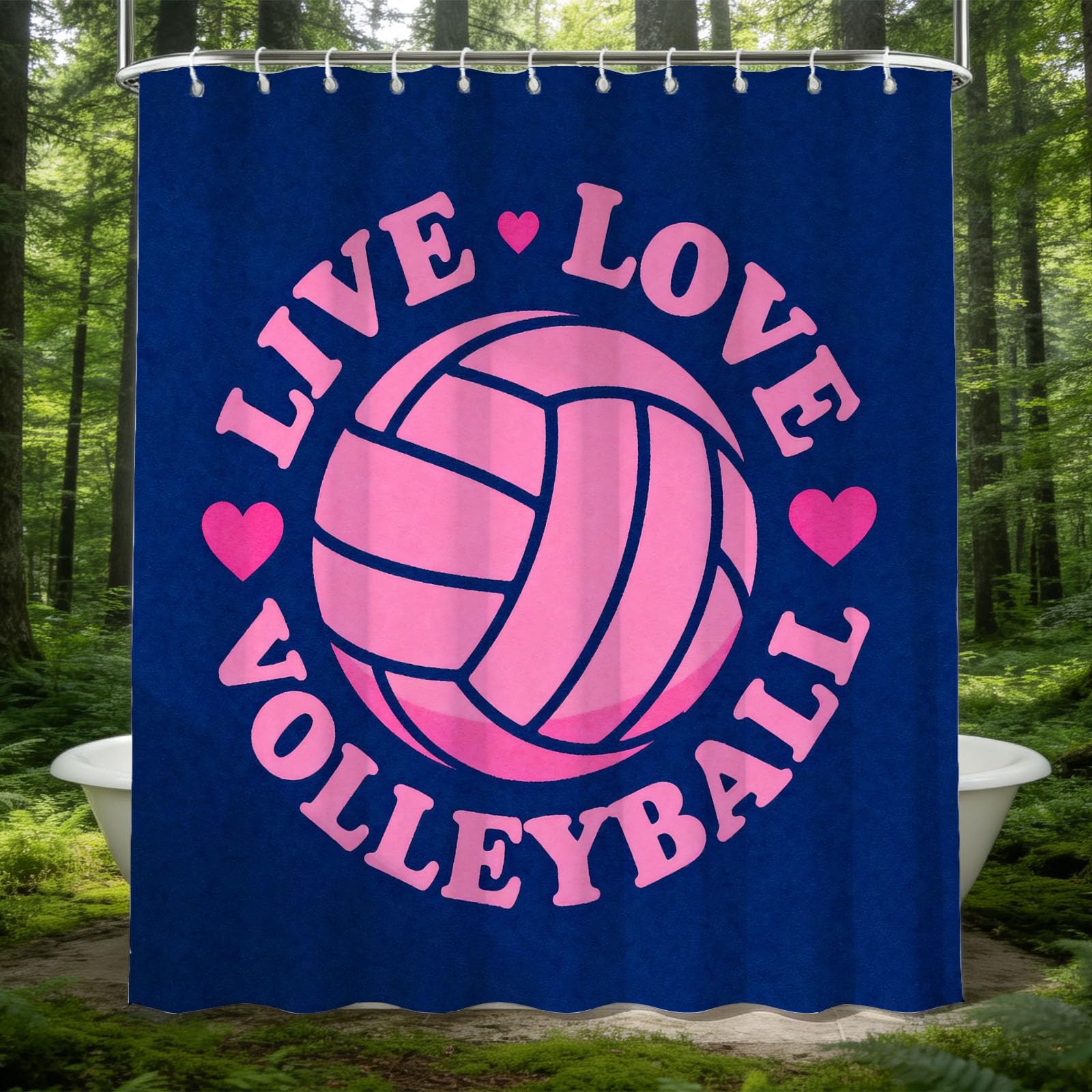 Hongduo 3D Cartoon Volleyball Shower Curtain for Stalls Bathtubs Sport Bathroom Decor Shower Curtain Set Polyester Fabric Waterproof 180x180cm/71X71 Inch with Hooks