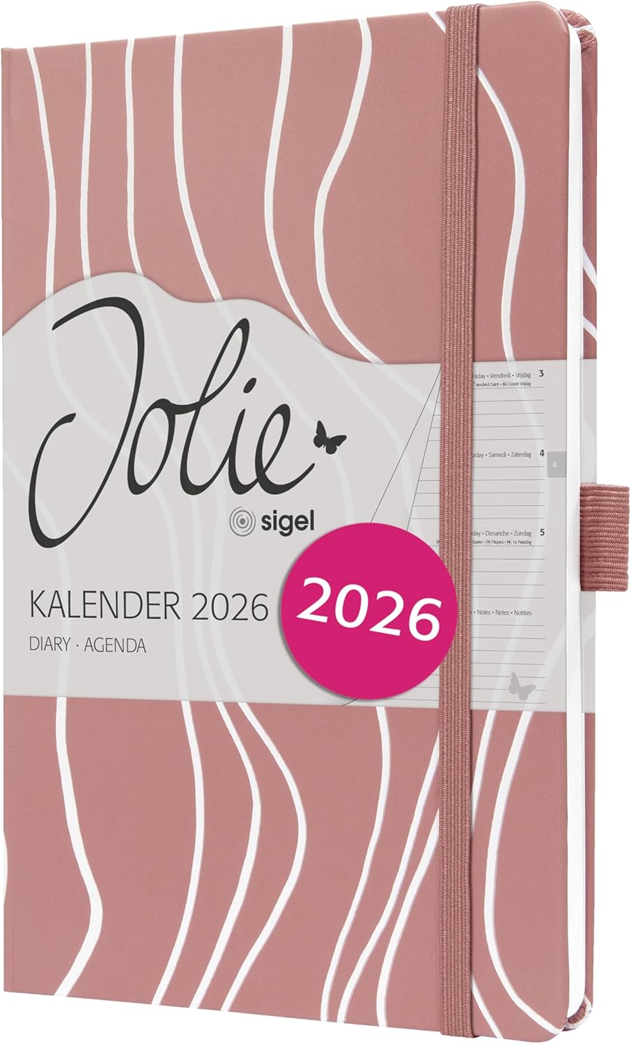 SIGEL Jolie J6351 Weekly Planner 2026, Rosy Meringue, Approx. A5, Hardcover, Elastic Band, Pen Loop, Slip Pocket, 174 Pages, Vegan, Book Calendar, Diary