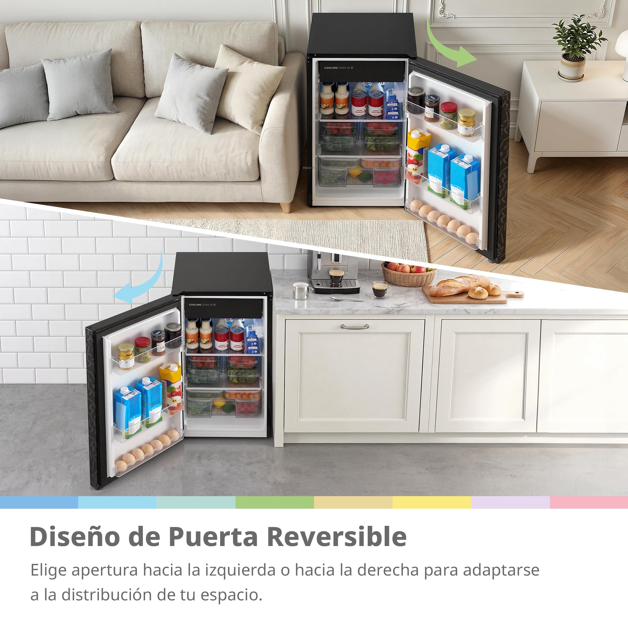 Comfee' RCD92BF2EUY(E) Refrigerador 1 Puerta 88 L, Refrigerador Compacto Bajo Encimera, Temperatura Ajustable, Bajo Nivel De Ruido, Mini Frigorífico De Instalación Libre, Puerta Reversible, Negro