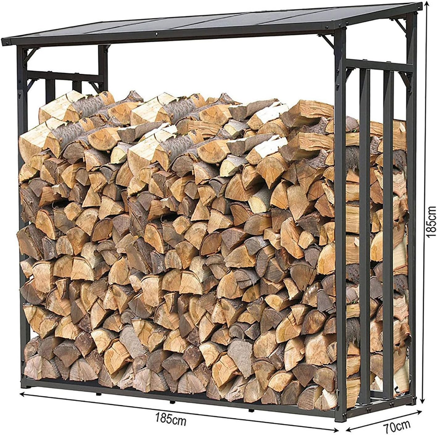 Firewood Rack, Fireplace Wood Storage Holder, Firewood Rack Outdoor/Indoor, 185X70X185CM for Fireplace Wood Storage, Black