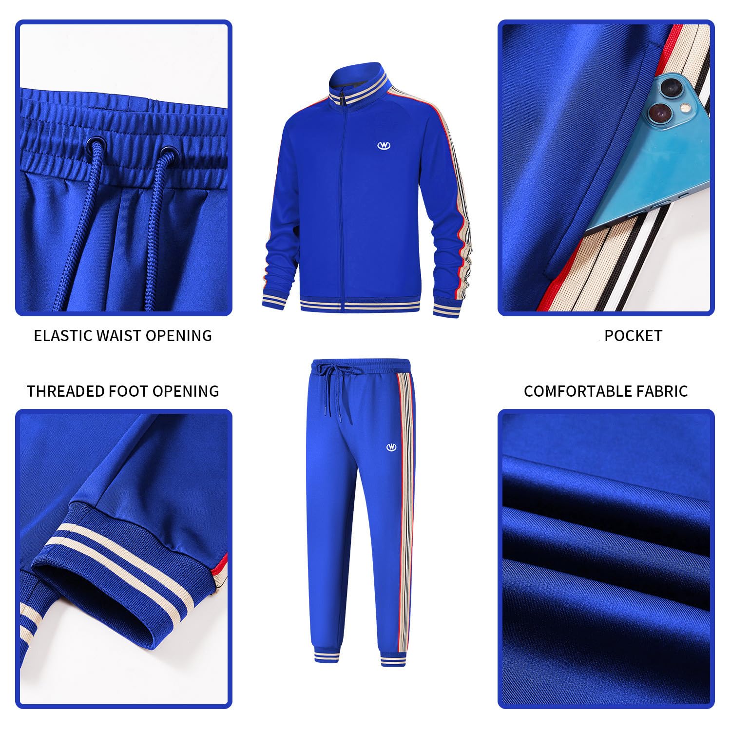 W JIANWANG Męski dres treningowy, dres do joggingu, strój sportowy, 2-częściowy, swobodny, sportowy jogging