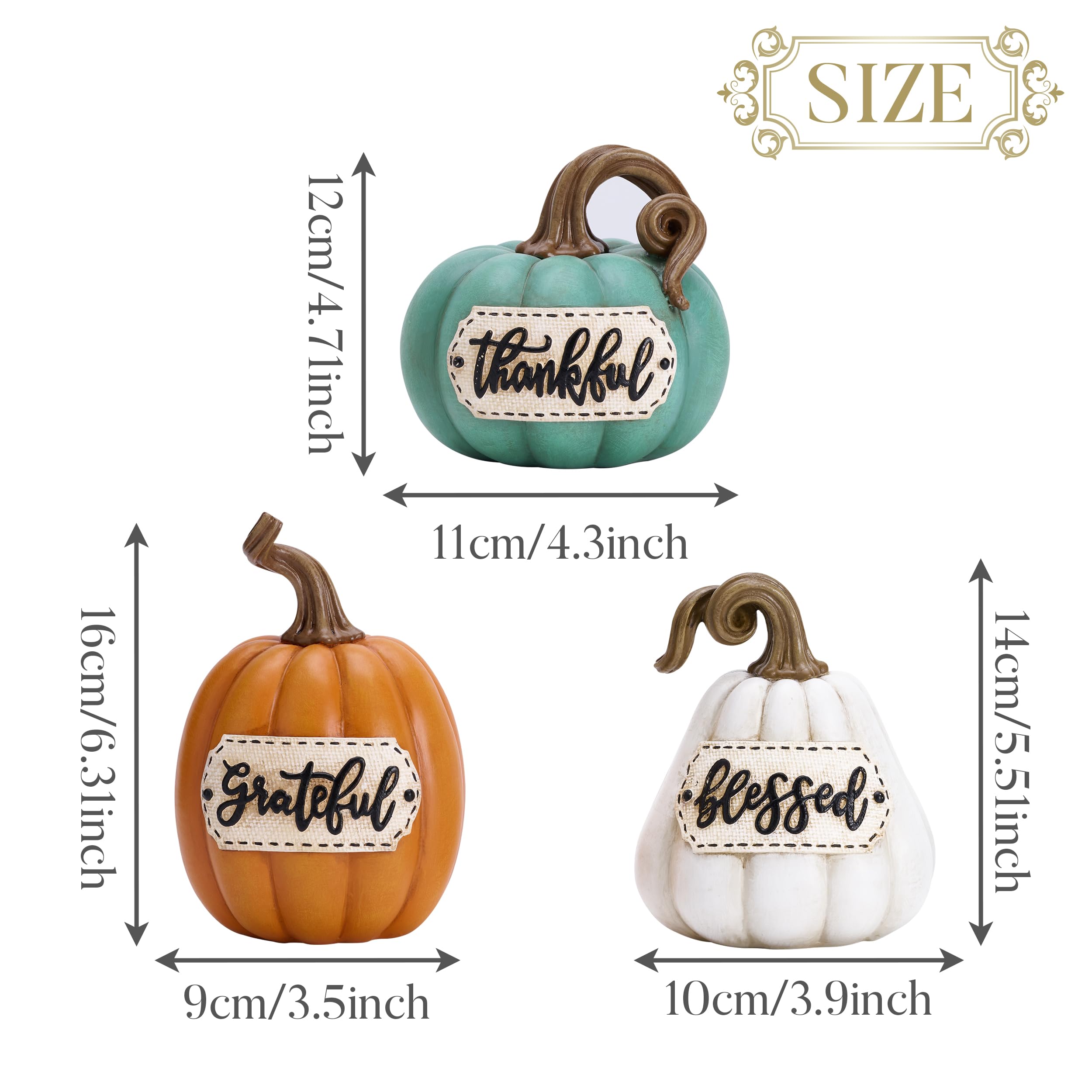 Valery Madelyn Set di 3 zucche decorative per la casa, decorazione da tavolo in resina, per interni, centrotavola, raccolto autunnale, Ringraziamento, sala da pranzo, mensola, 16 cm