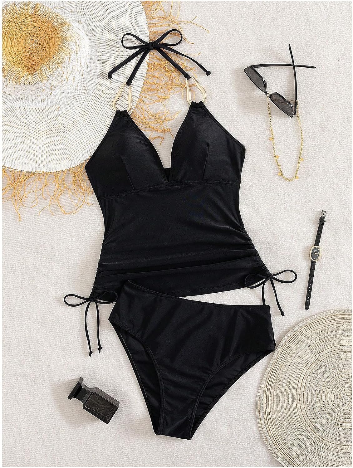 Floerns Women's Tankini Swimsuits Drawstring Side Halter High Waisted Bathing Suit