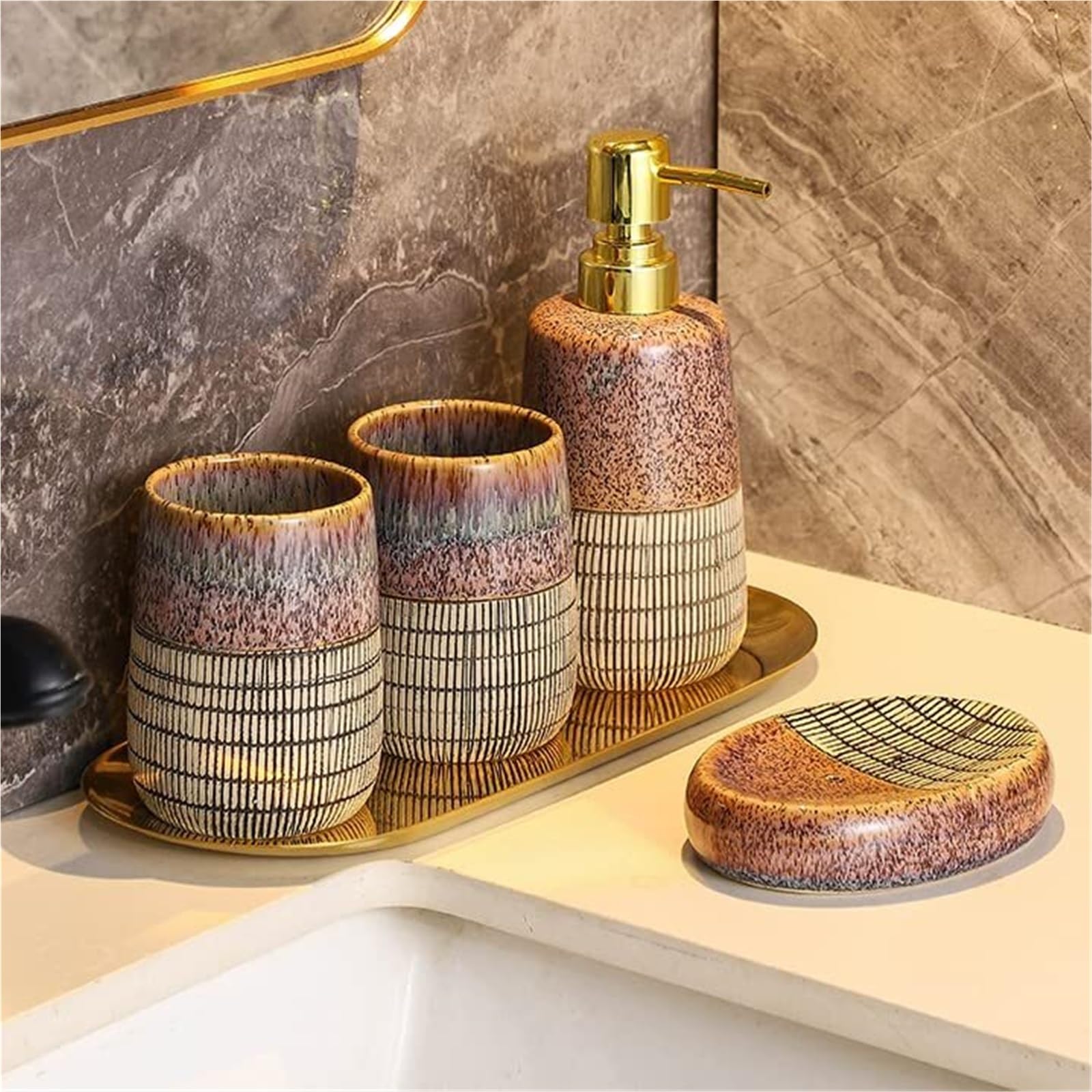 Bathroom Sets El Juego de Accesorios Incluye dispensador jabón, Plato for, Vaso y Soporte for cepillos Dientes (4 Piezas) Coastal Decor