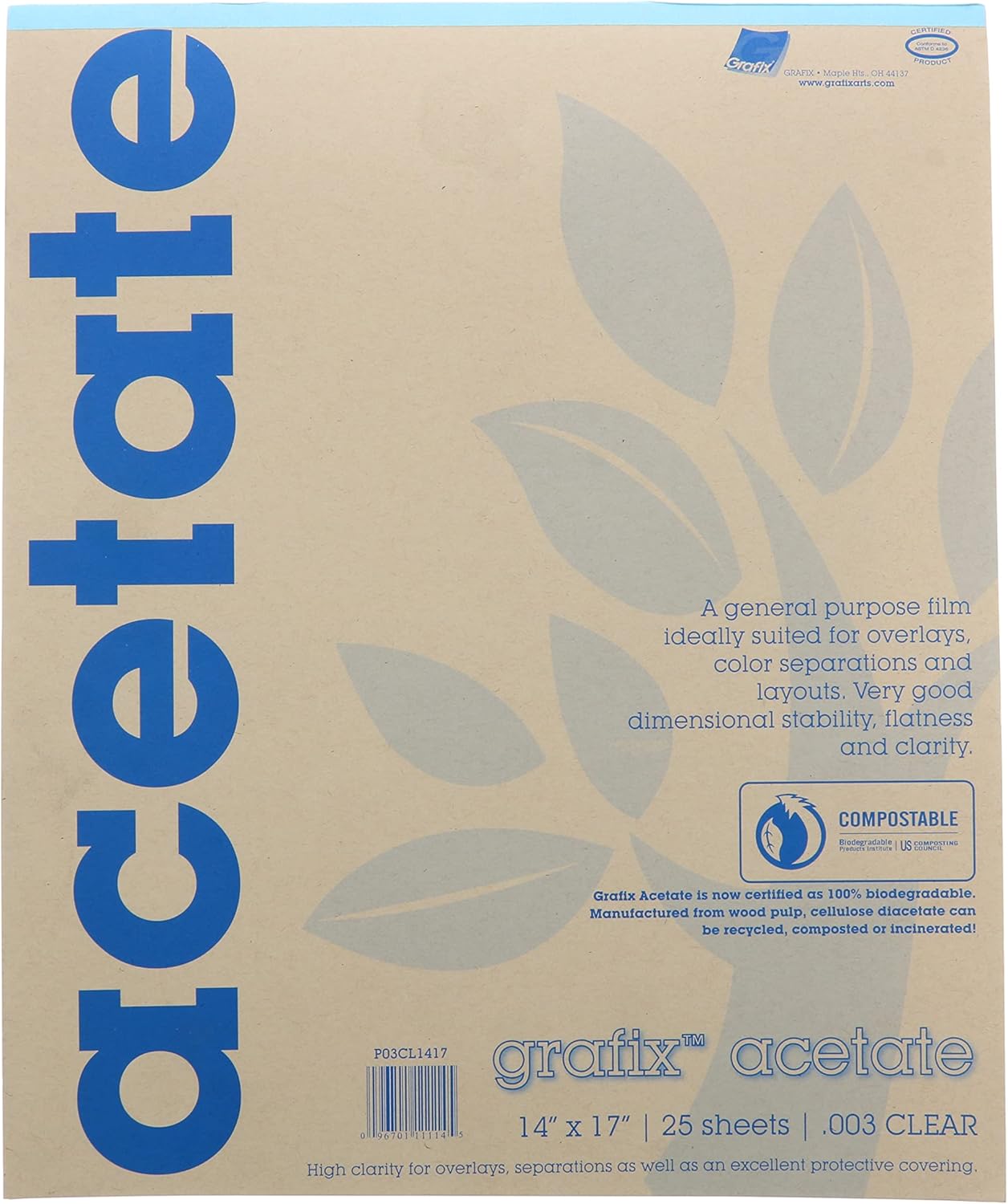 GRAFIX P03CL1417 CLEAR ACETATE .003 25 SHEET 14X17 PAD