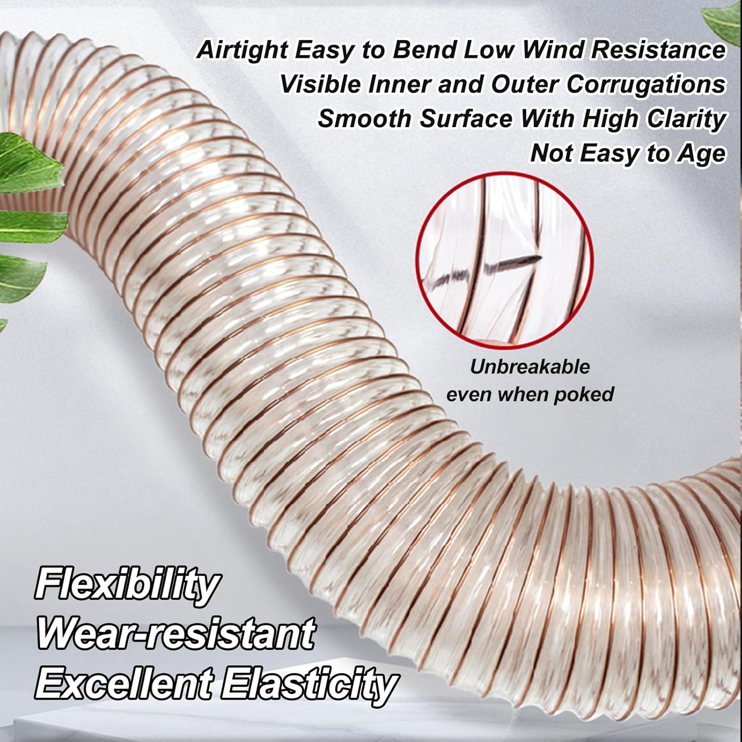 Industrial Air Duct PU Transparent Durable Wall Thickness 1.5MM Polyurethane Pipe Ducting Hose 1M Used in Pharmaceutical Industry,Inner Diameter 65MM