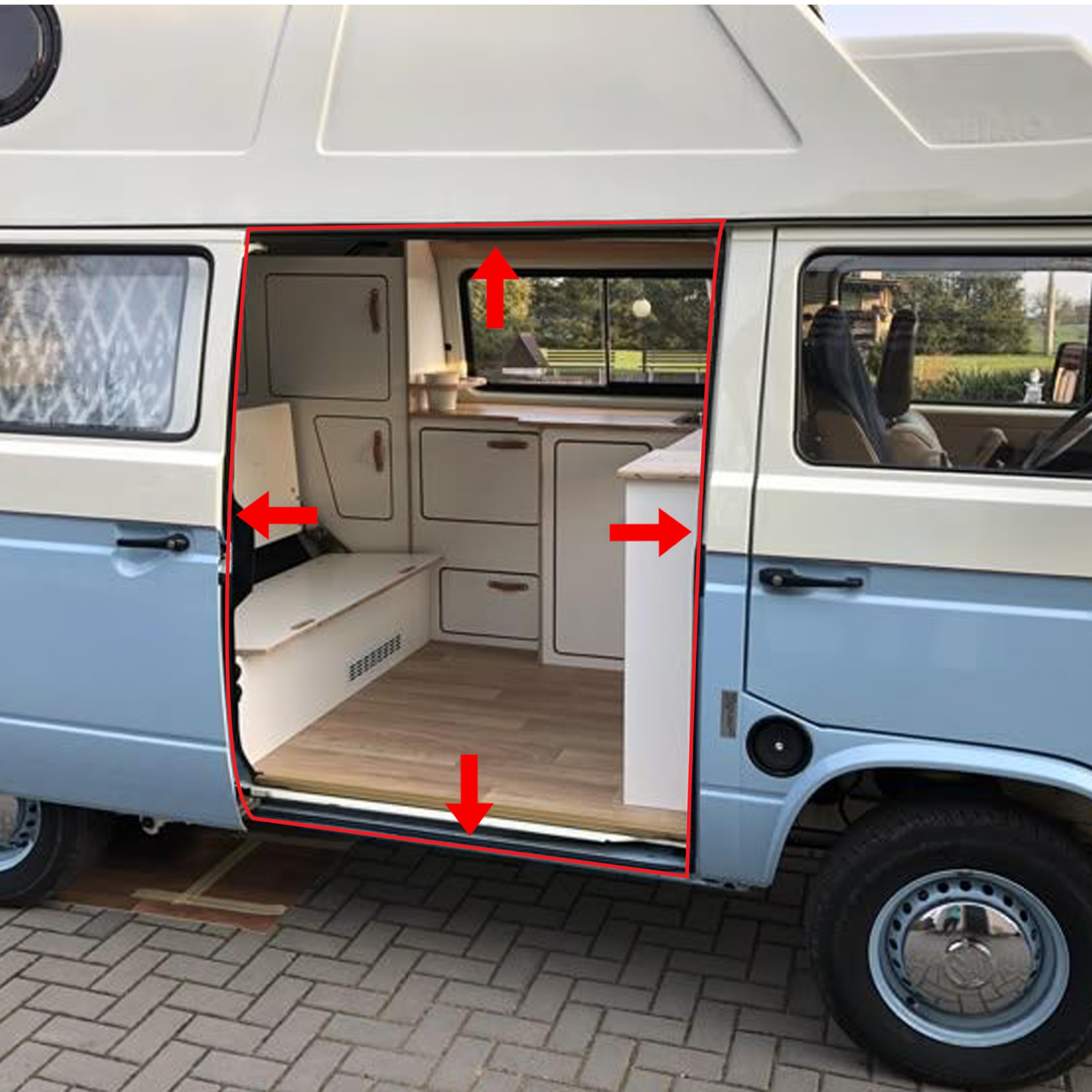 INLY 4-częściowy zestaw uszczelek do drzwi + uszczelka klapy bagażnika + uszczelka do drzwi przesuwnych, gumowa uszczelka kompatybilna z Transporter T3 251837911B 251837911 251837912 251837912B