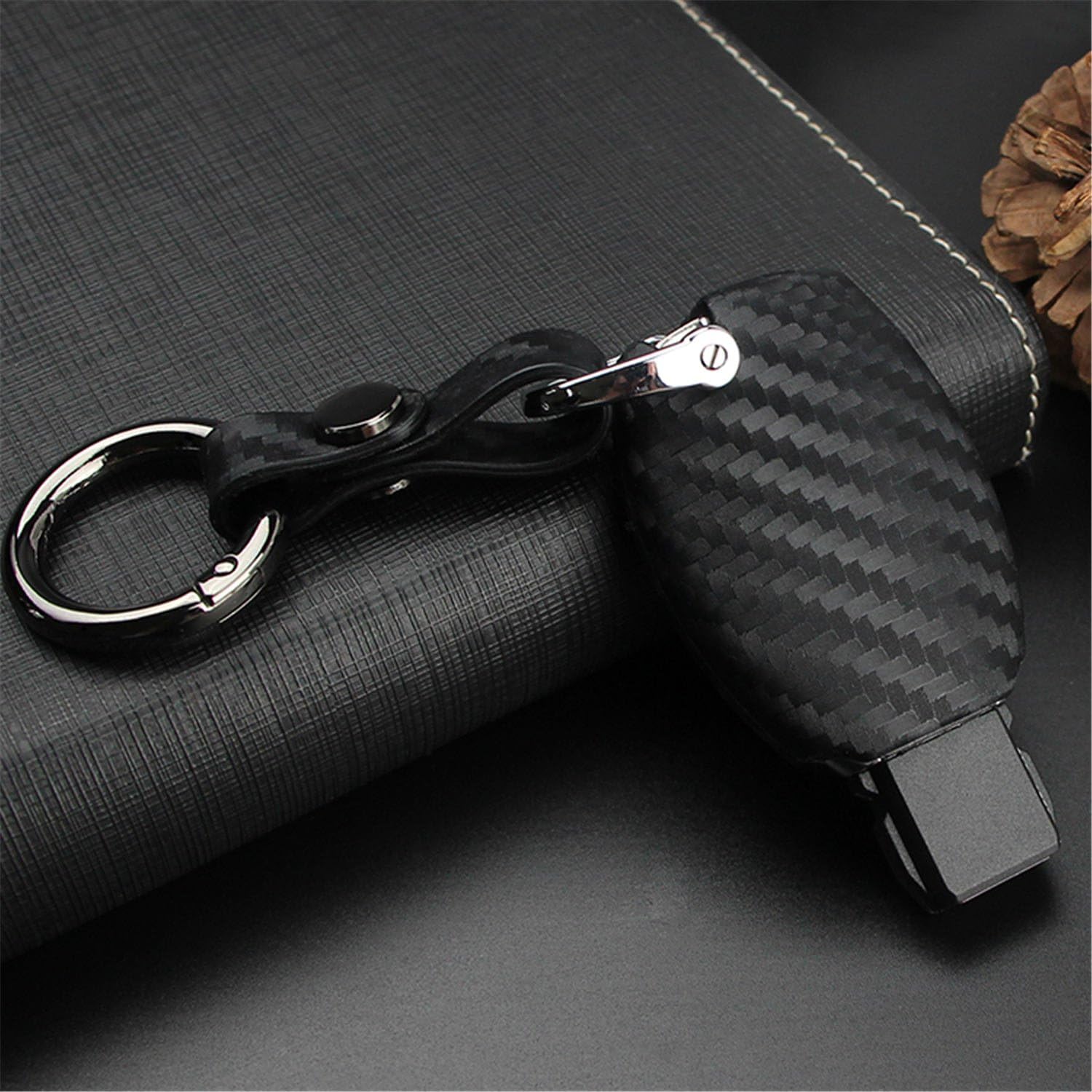 Soft Silicone Rubber Carbon Fiber Texture Car Key Fob Case Cover For Mercedes-Benz A Class B C E S G M V Class CLA CLS GLA GLC GLE GLK GL GLS SL SLK SLC Viano For Metris -Black-Round Keychain - Image 3