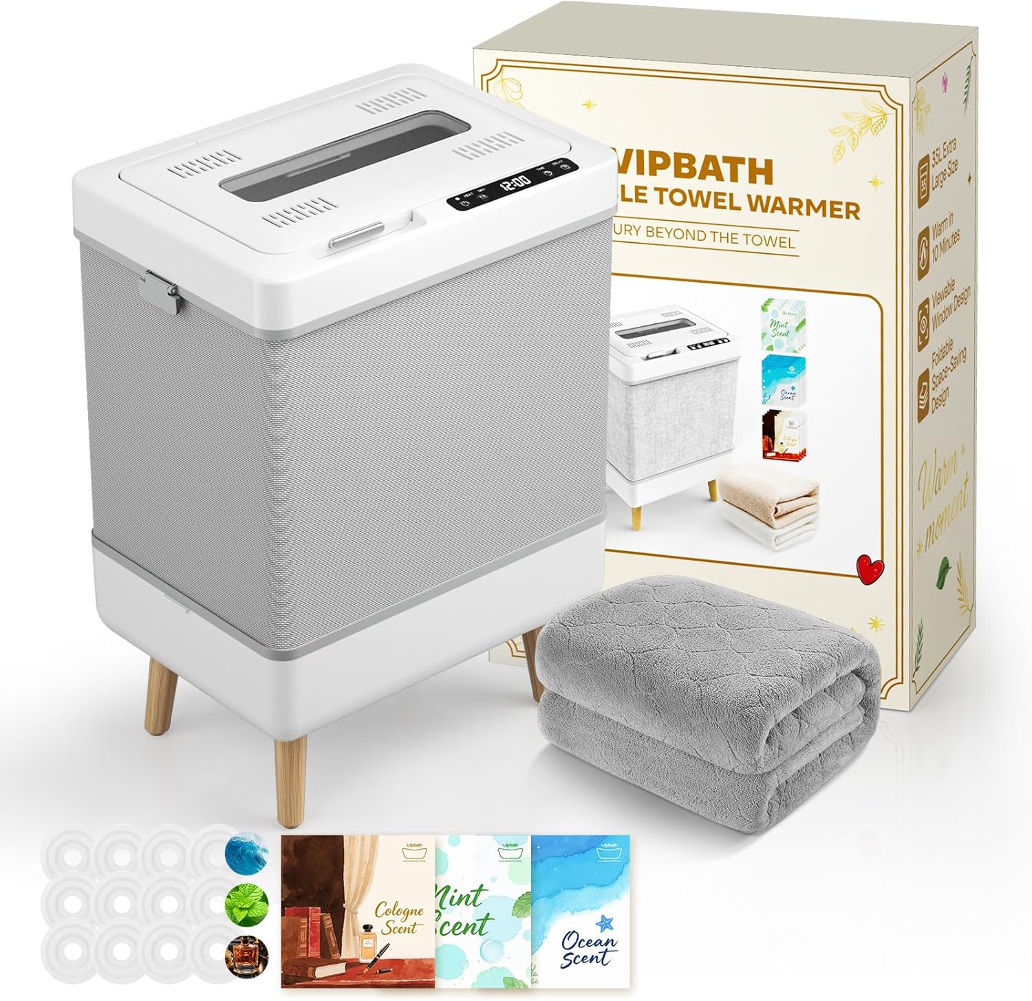 Towel Warmer Gift Set – Family-Sized Foldable Design with Window, Dual Safety Shut-Off for Overheat & Tip-Over, 12 Aroma Discs – A Spa-Like Luxury for Home & Loved Ones