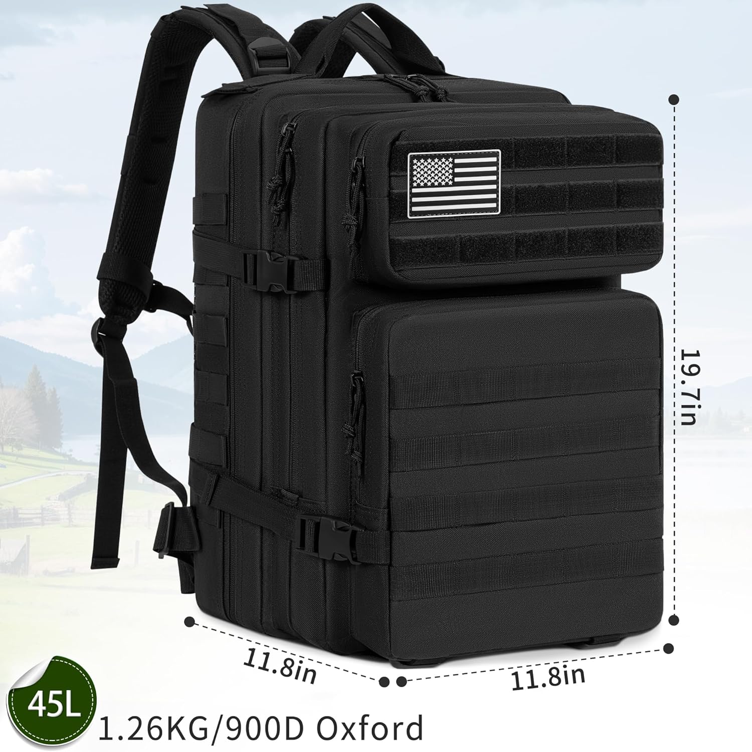 45L Military Tactical Backpack for Men, Large Molle Backpacks Outdoor Tactical Bag for Hiking Camping Travel (Black) - Image 3