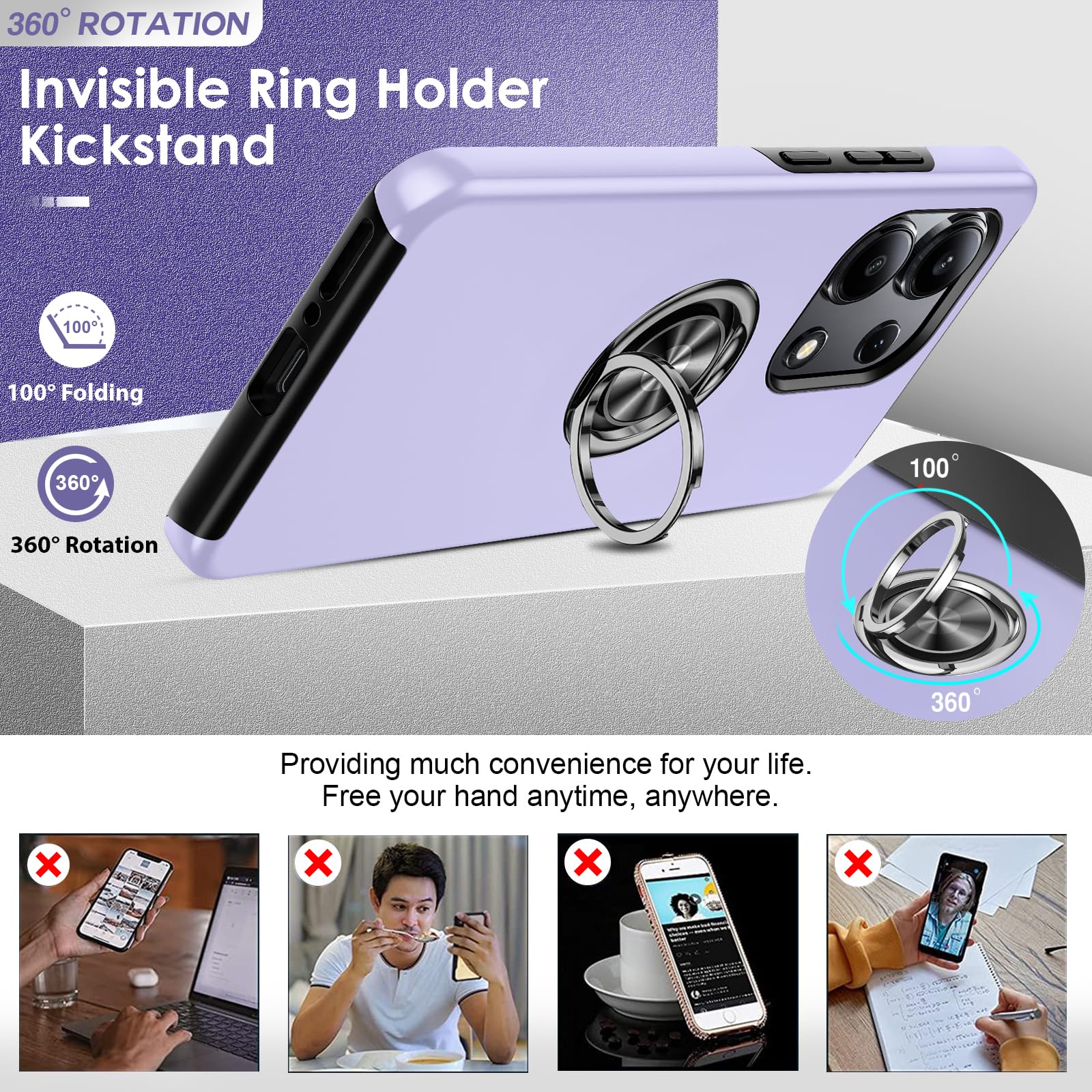 LeYi Handyhülle Für Xiaomi Redmi Note 13 Pro 4G – Mit 360° Metallring, Ständer, Panzerfolie & Kamerafolie, TPU & Stoßfest, Rot