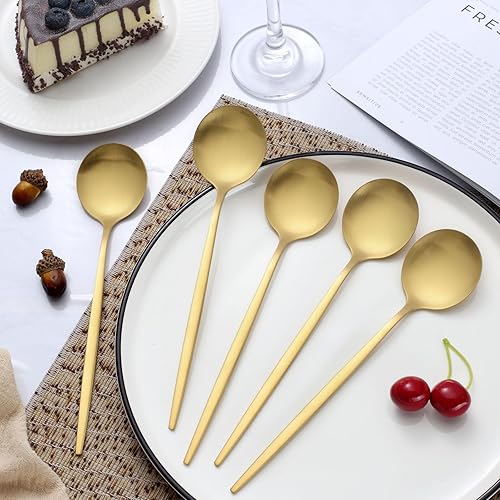 Miniatura 5 de Pleafind 36 cucharas de cena de oro mate, cucharas de 8.3 pulgadas, cuchara de acero inoxidable, cucharas de cubiertos, cuchara grande de cabeza