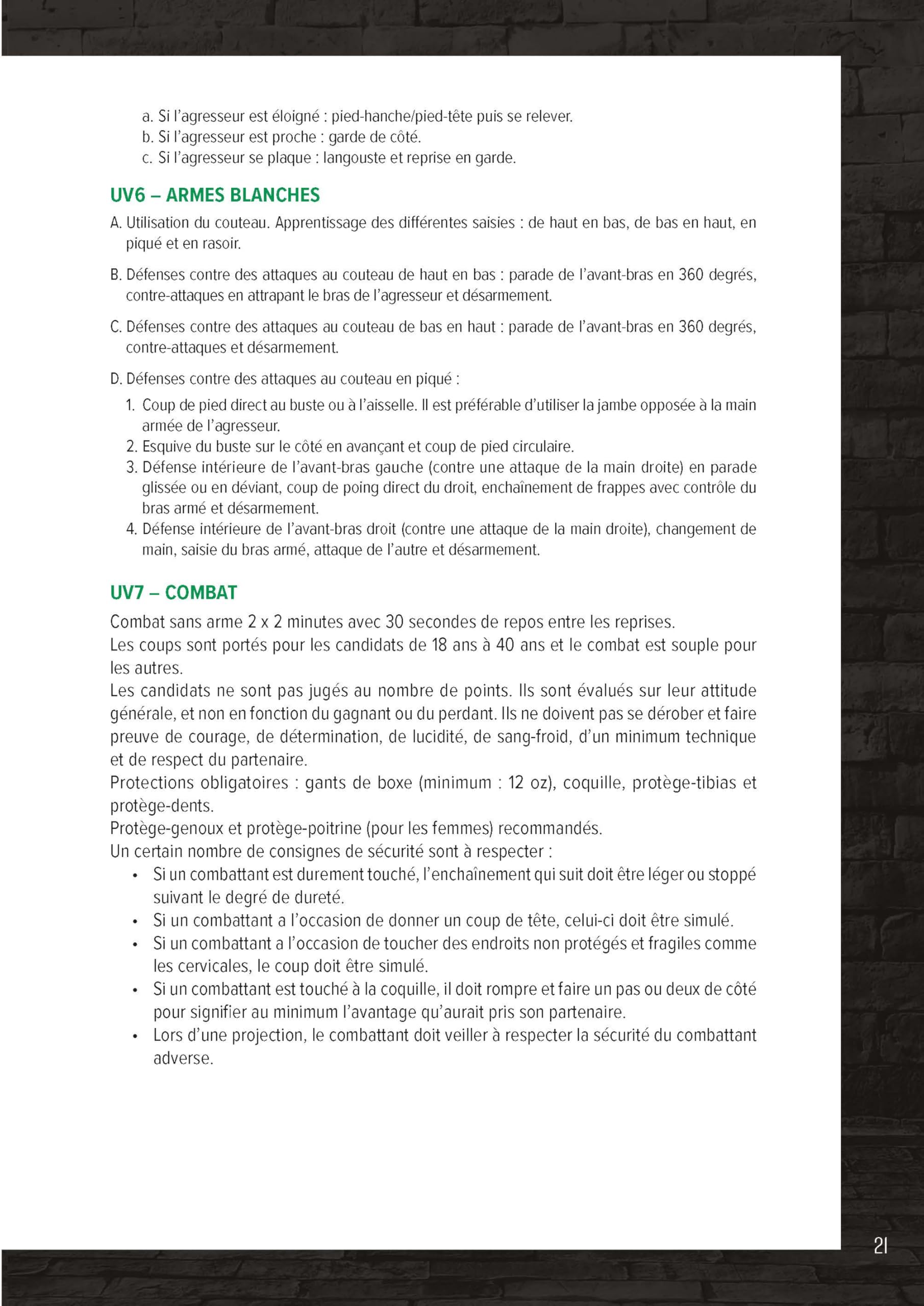 Krav Maga, niveau intermédiaire de self-défense: Programmes officiels des ceintures bleue et verte