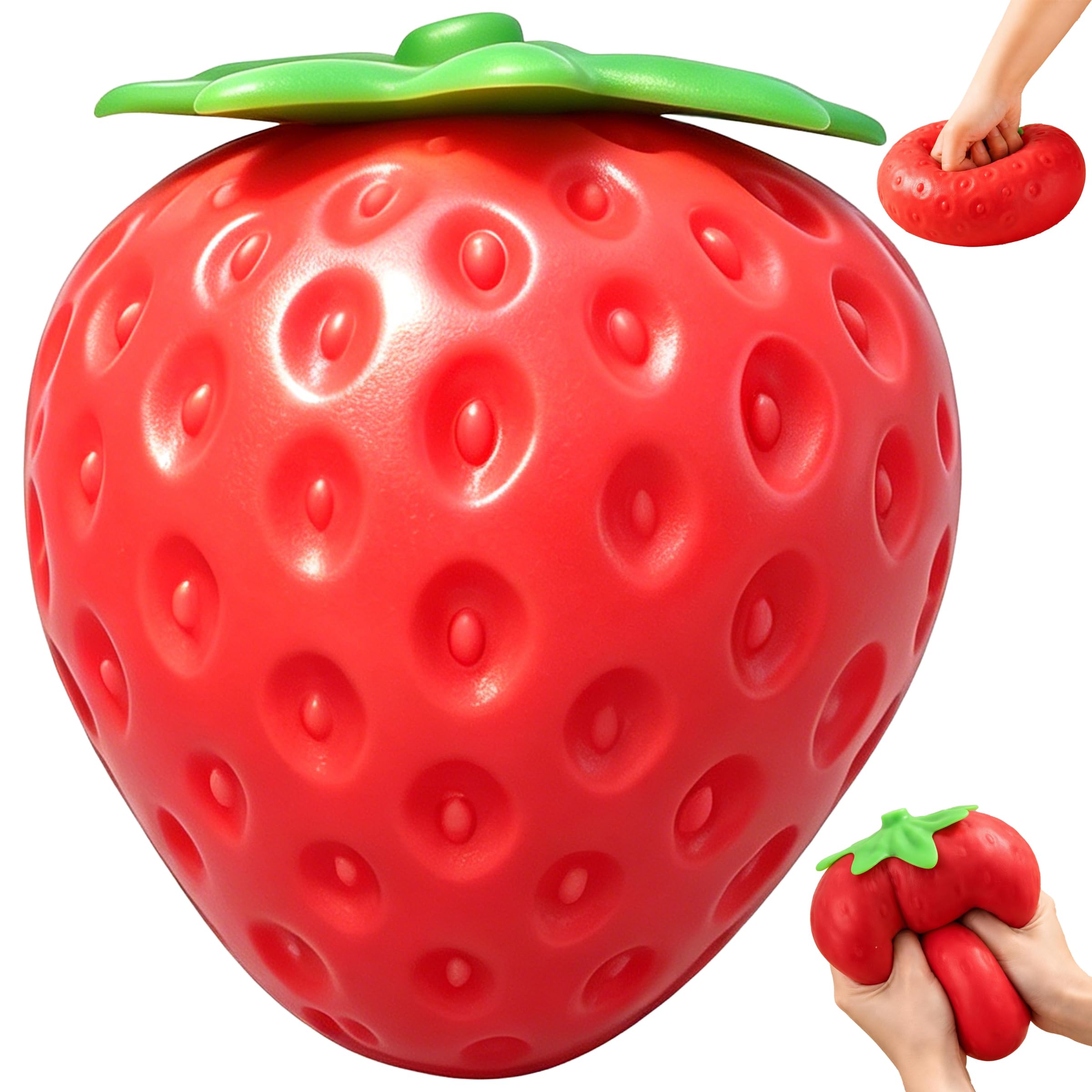 DONGTATA Large Strawberry Squishy Toys 12×14cm Slow Rebound Stress Relief Squeeze Balls Cute Fruit Fidget Toys Soft Sensory Toy For Adults Kids Office Desk Travel Classroom